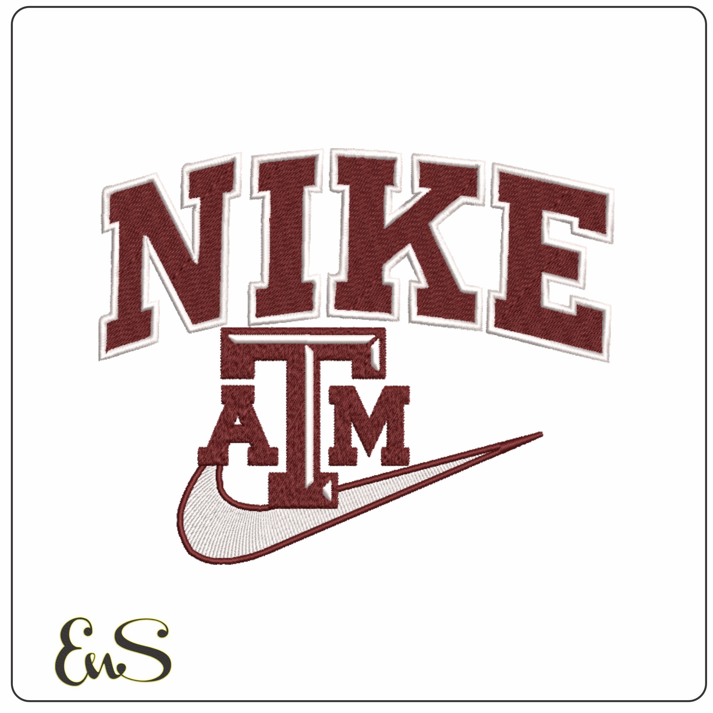 Nike Swoosh ATM Aggies - NCAA embroidery design file - instant download