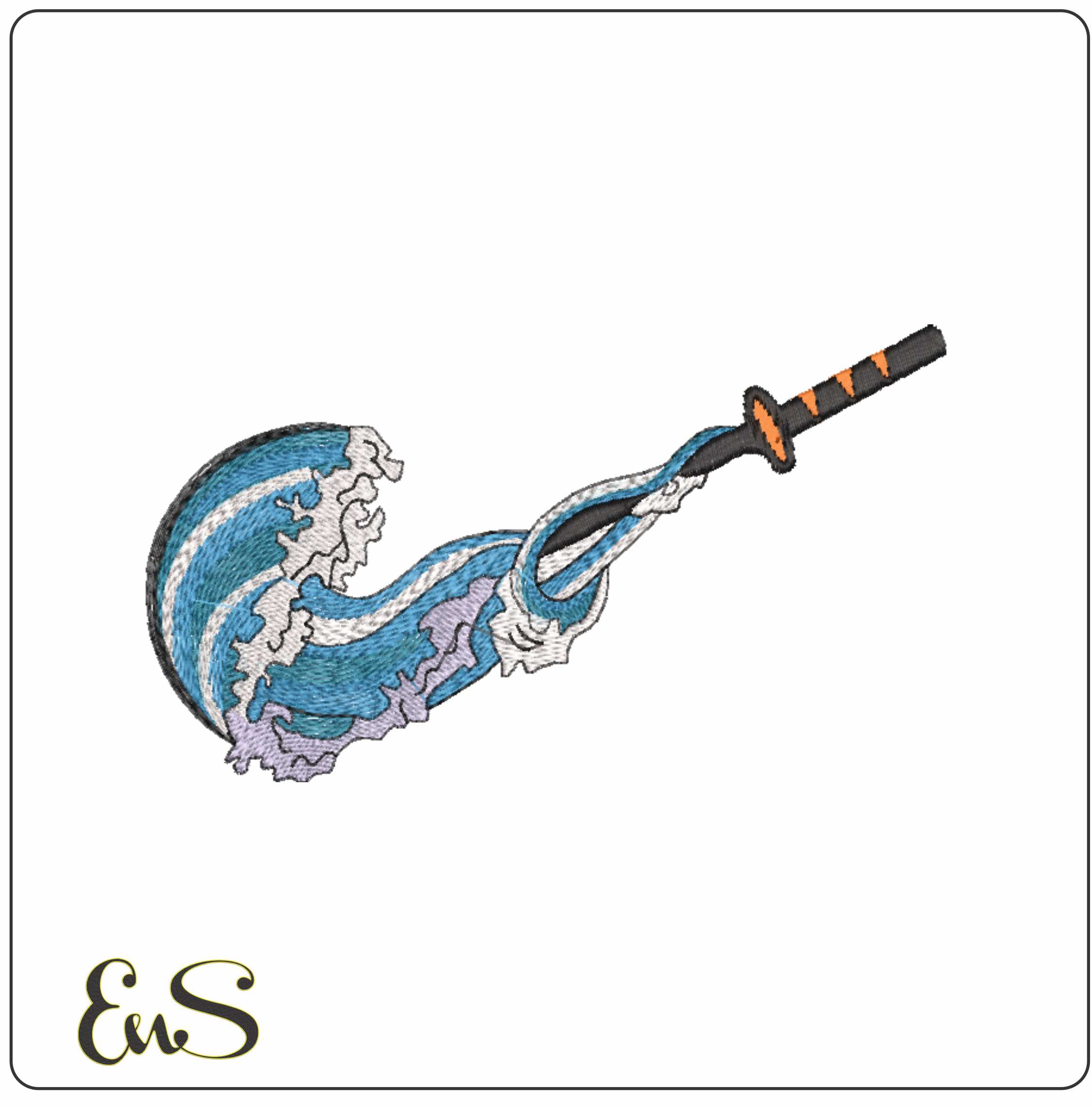 Nike Swoosh Tanjiro Sword and Waves - Anime - Nike embroidery design - instant download