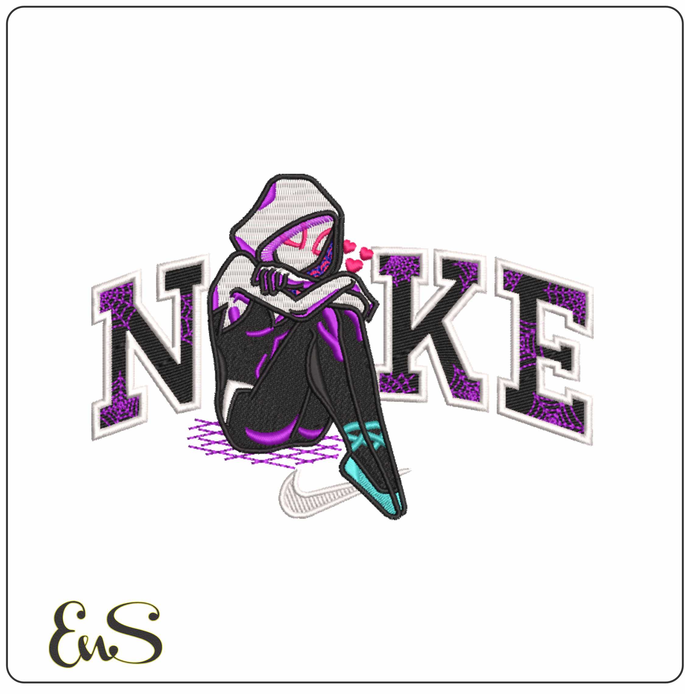 Nike Swoosh Gwen Spiderman - Marvel Comics - Nike embroidery design file - instant download in a frame