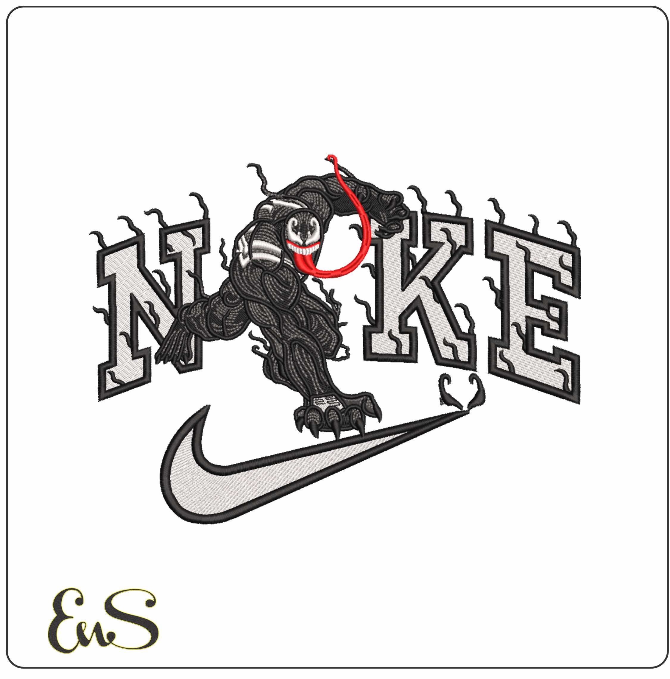 Nike Swoosh Venom - Marvel Comics - Nike embroidery design file - instant download