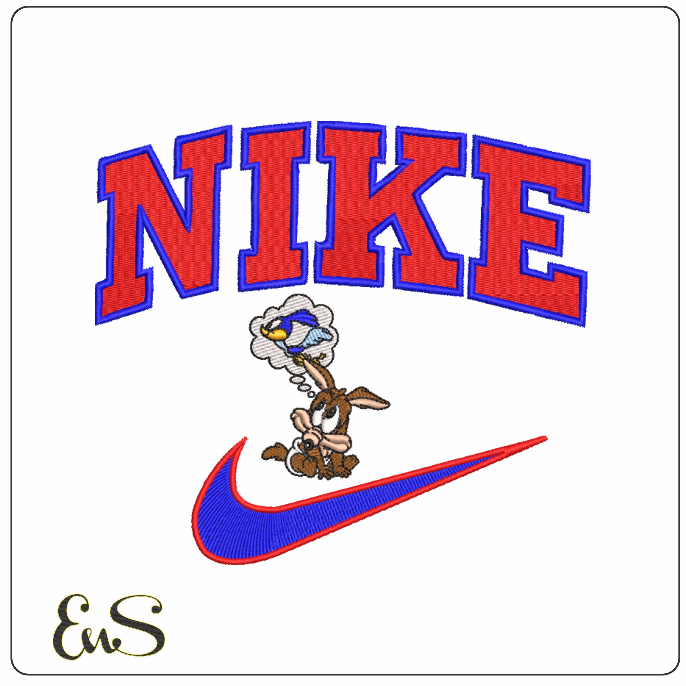Nike Swoosh Baby Roadrunner and Coyote - Nike Looney Tunes embroidery design file - instant download