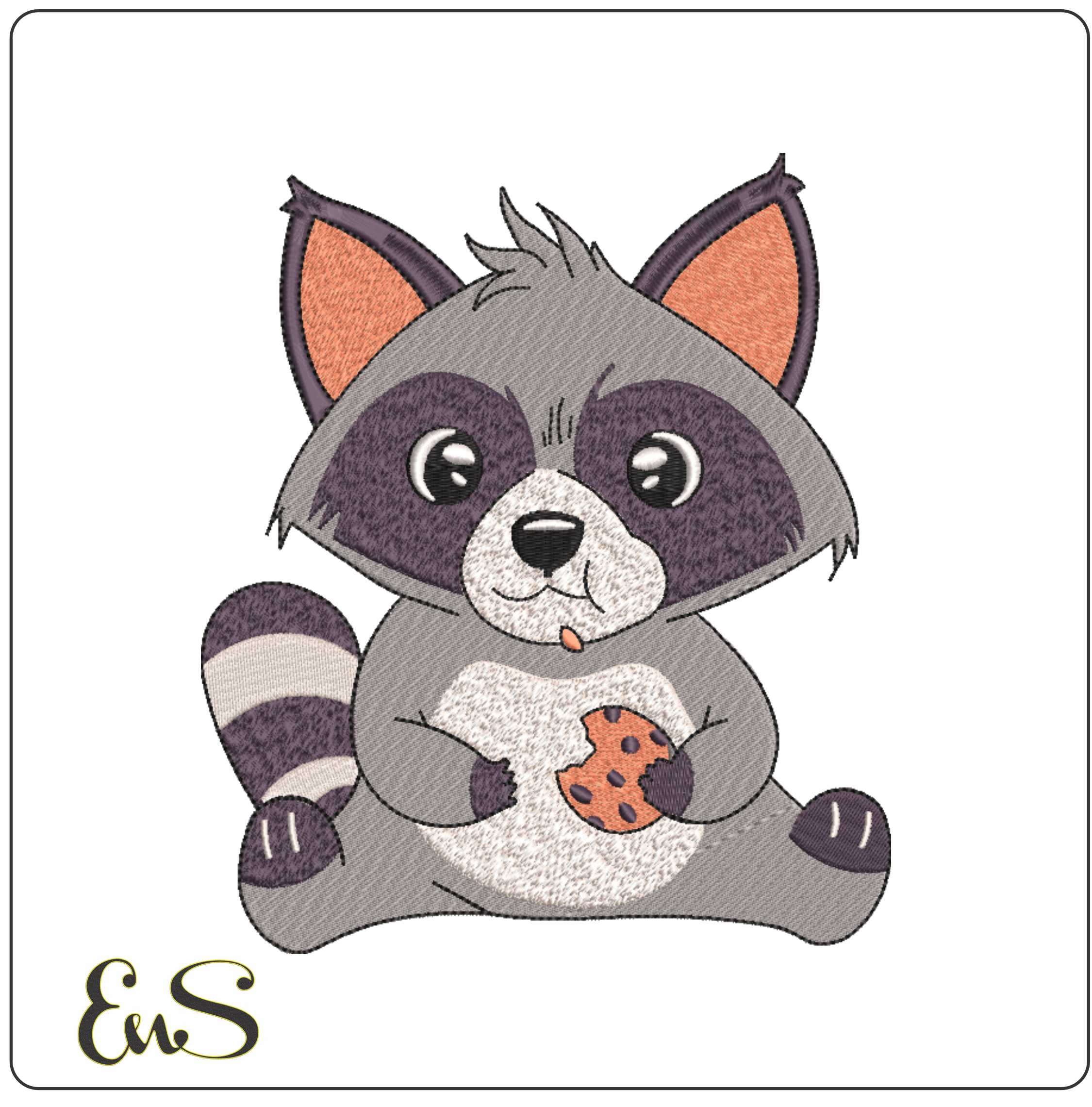 Raccoon With Cookie - Kids embroidery design file - instant download