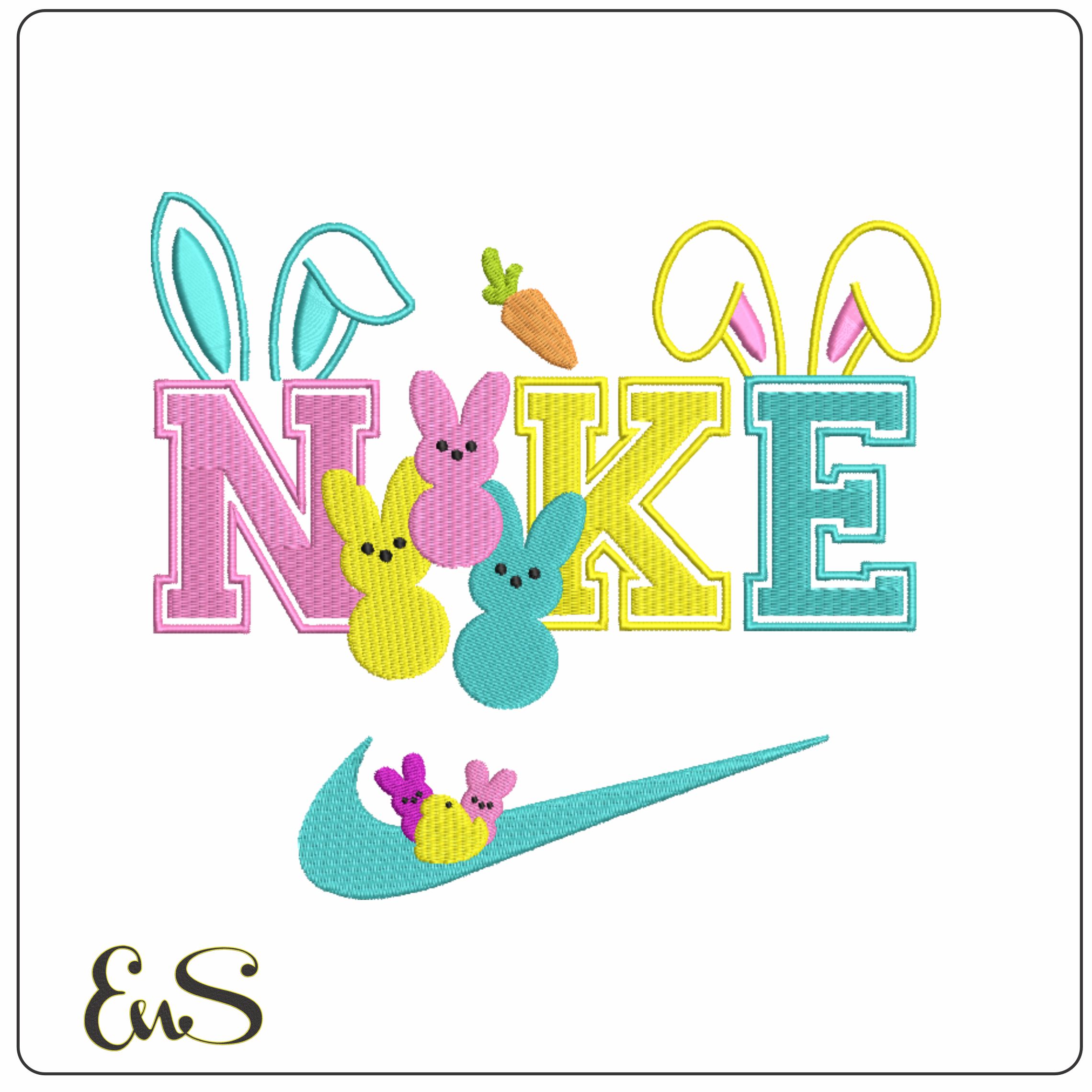 Nike Swoosh Easter Bunnies - Nike embroidery design file - instant download in a frame