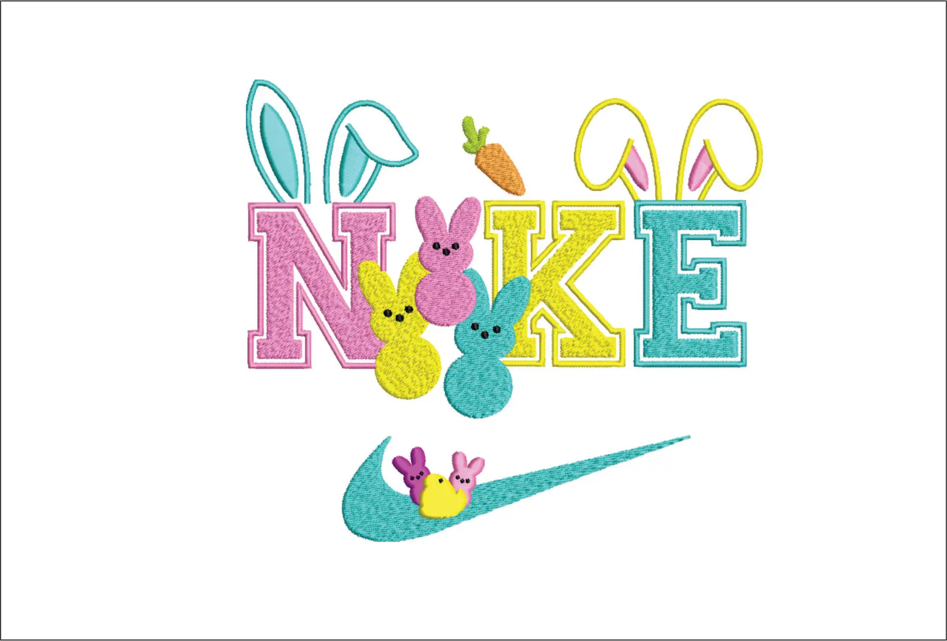 Nike Swoosh Easter Bunnies - Nike embroidery design file - instant download in a frame