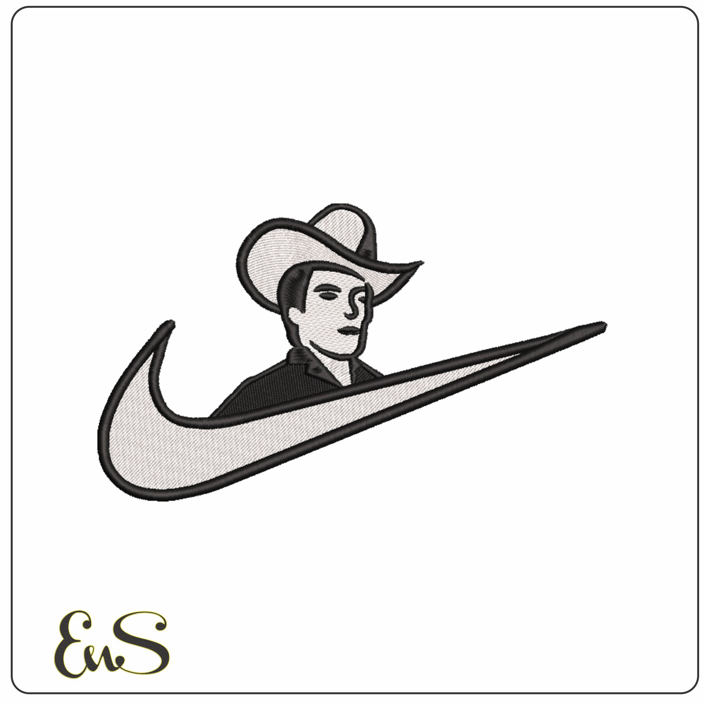 Nike Swoosh Cowboy - Nike embroidery design file - instant download in a frame