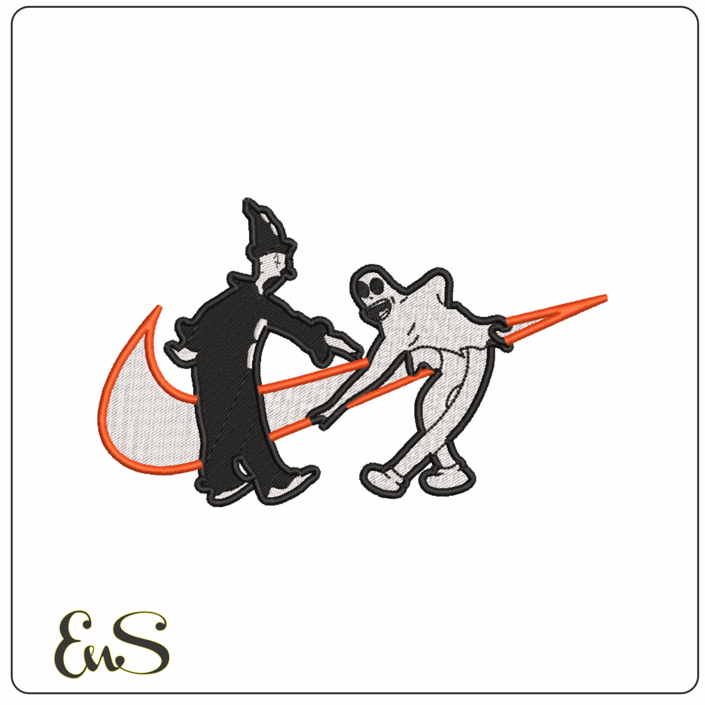 Nike Swoosh Ghost and Clown - Nike embroidery design file - instant download in a frame