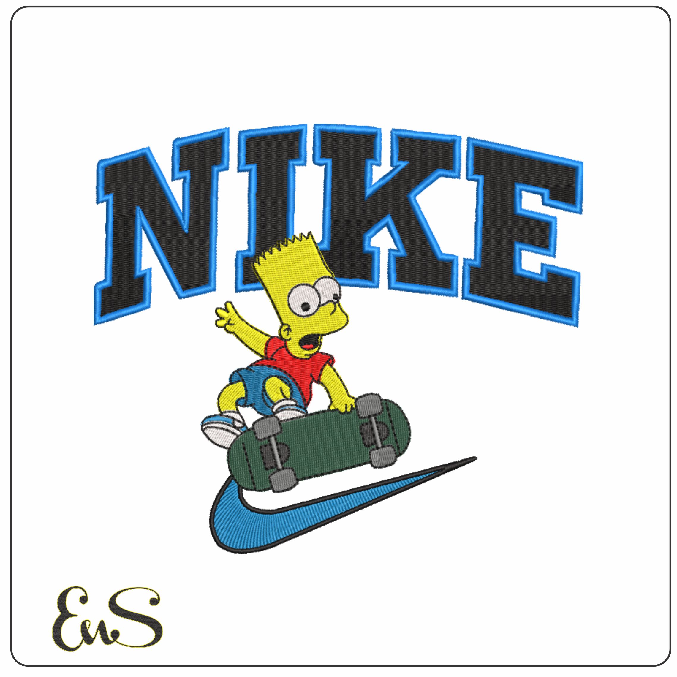 Nike Swoosh Bart Simpson skateboarding - embroidery design file - instant download