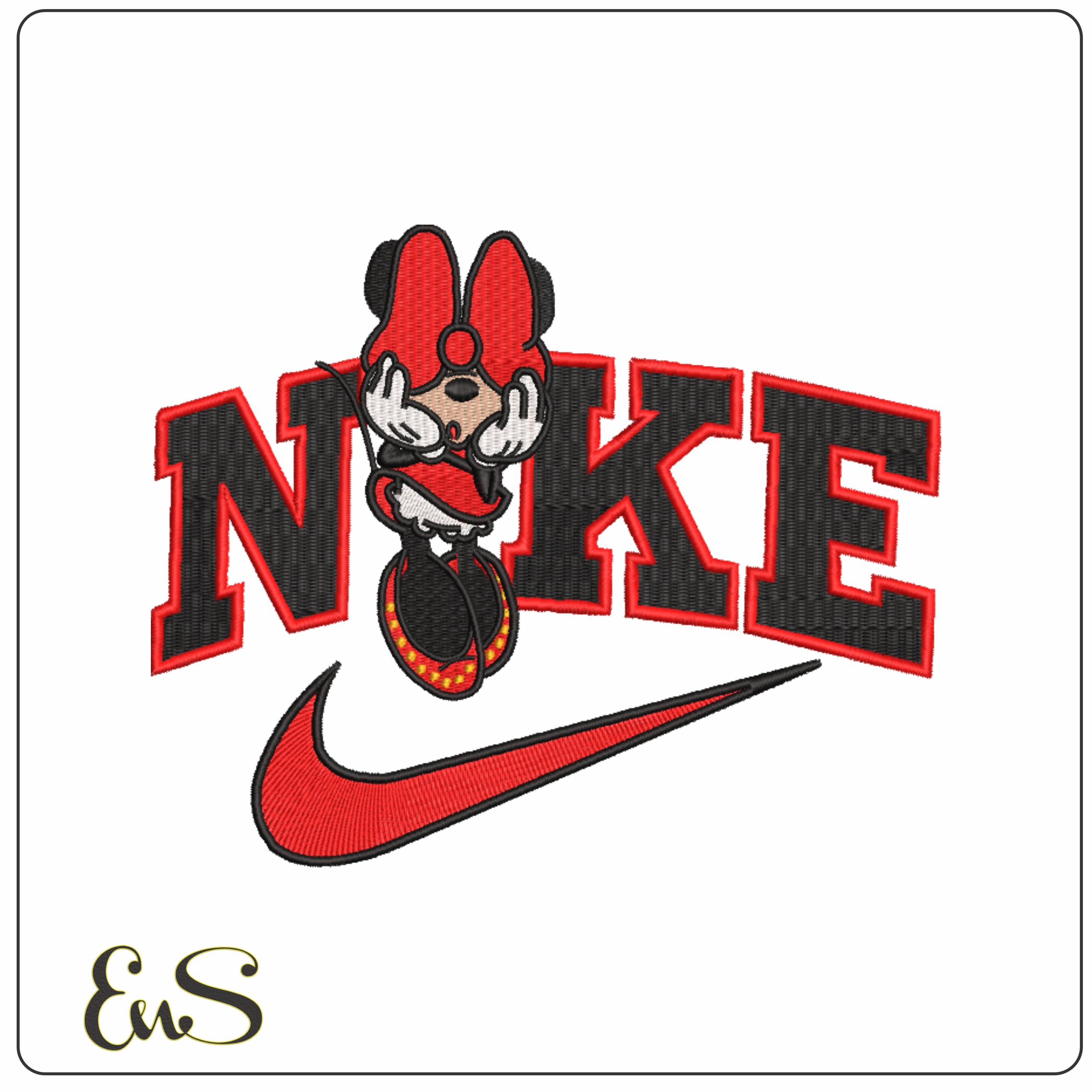 Nike Swoosh Minnie Mouse Hiding - embroidery design file - instant download