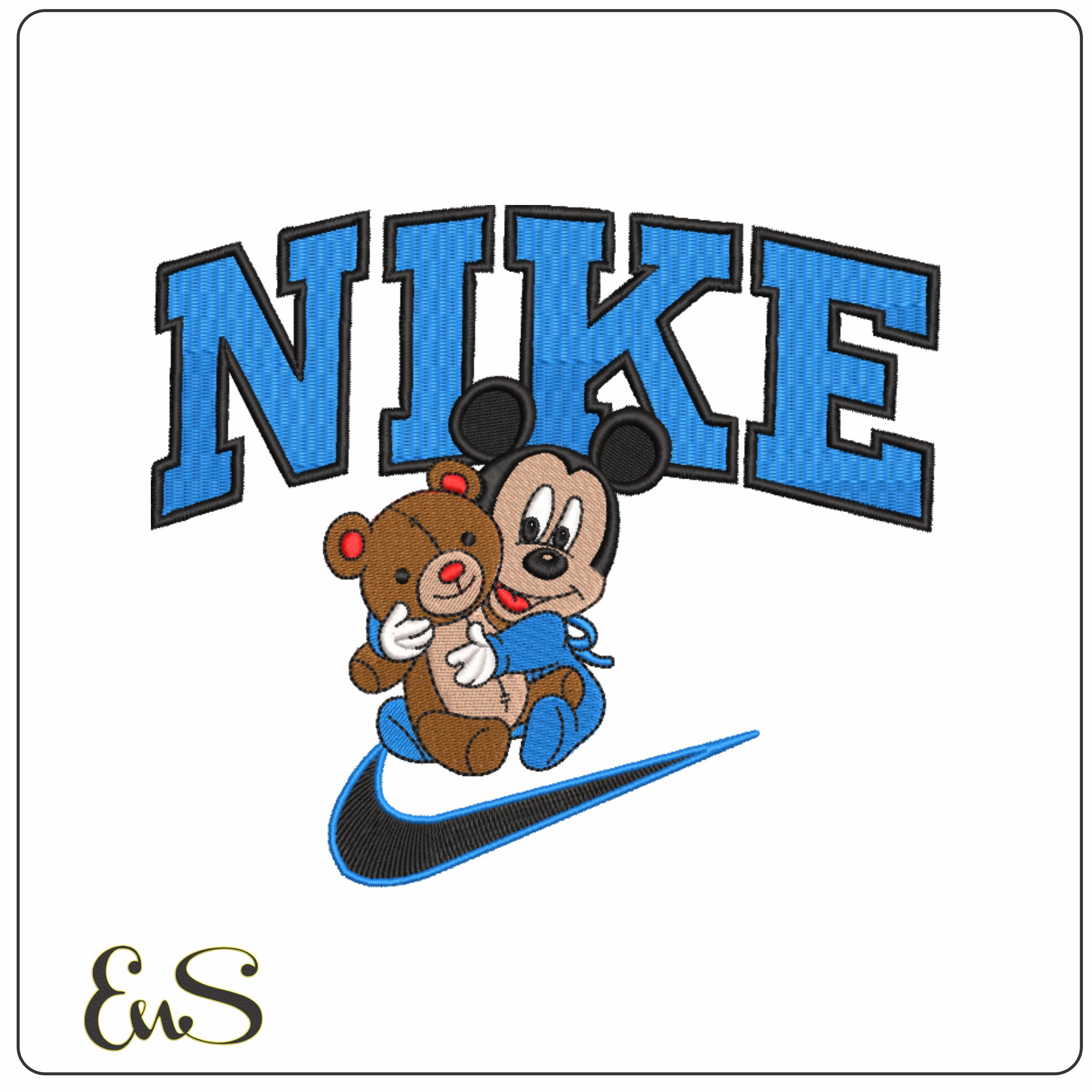 Nike Swoosh Baby Mickey Mouse with Teddy - embroidery design file - instant download