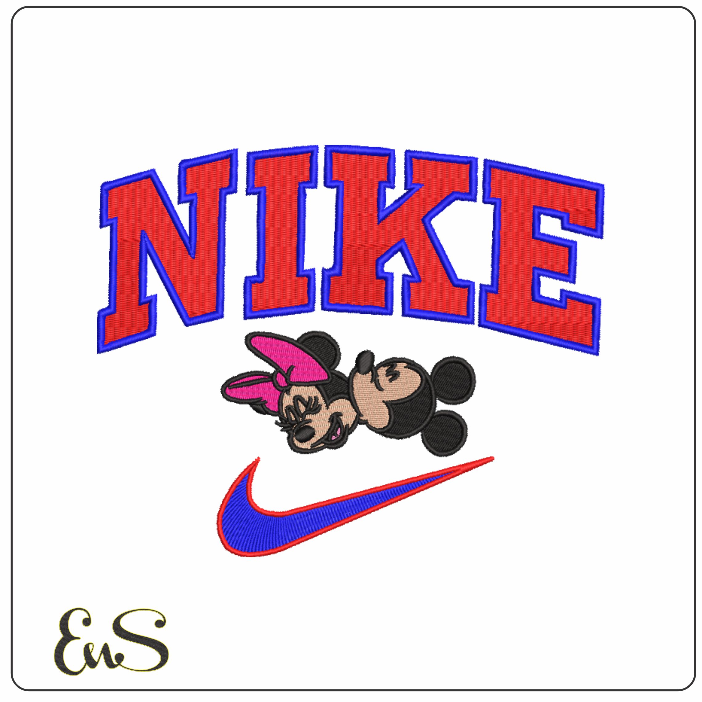 Nike Swoosh Mickey and Minnie Mouse Kissing - embroidery design file - instant download