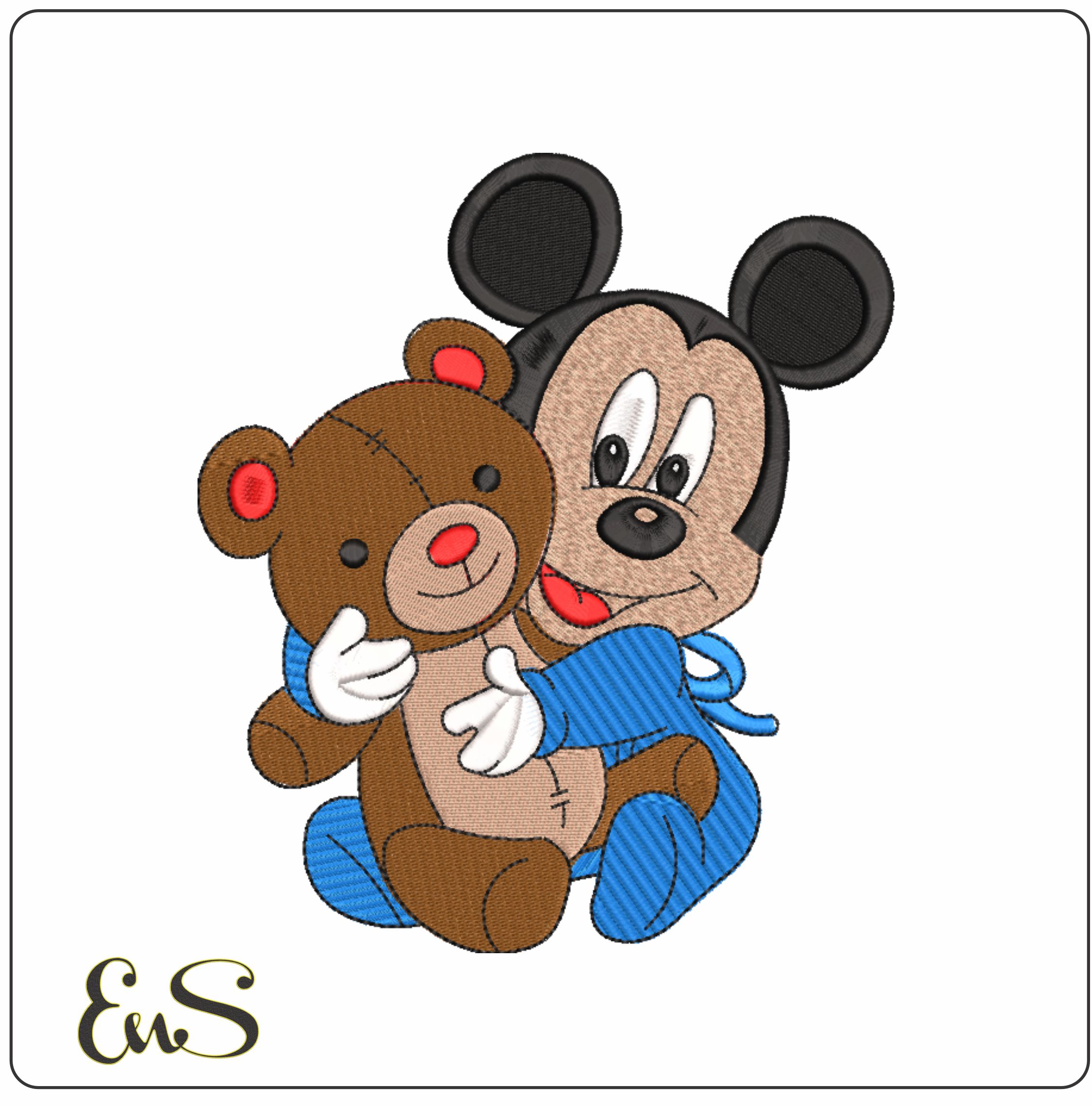 Baby Mickey Mouse with Teddy - embroidery design file - instant download
