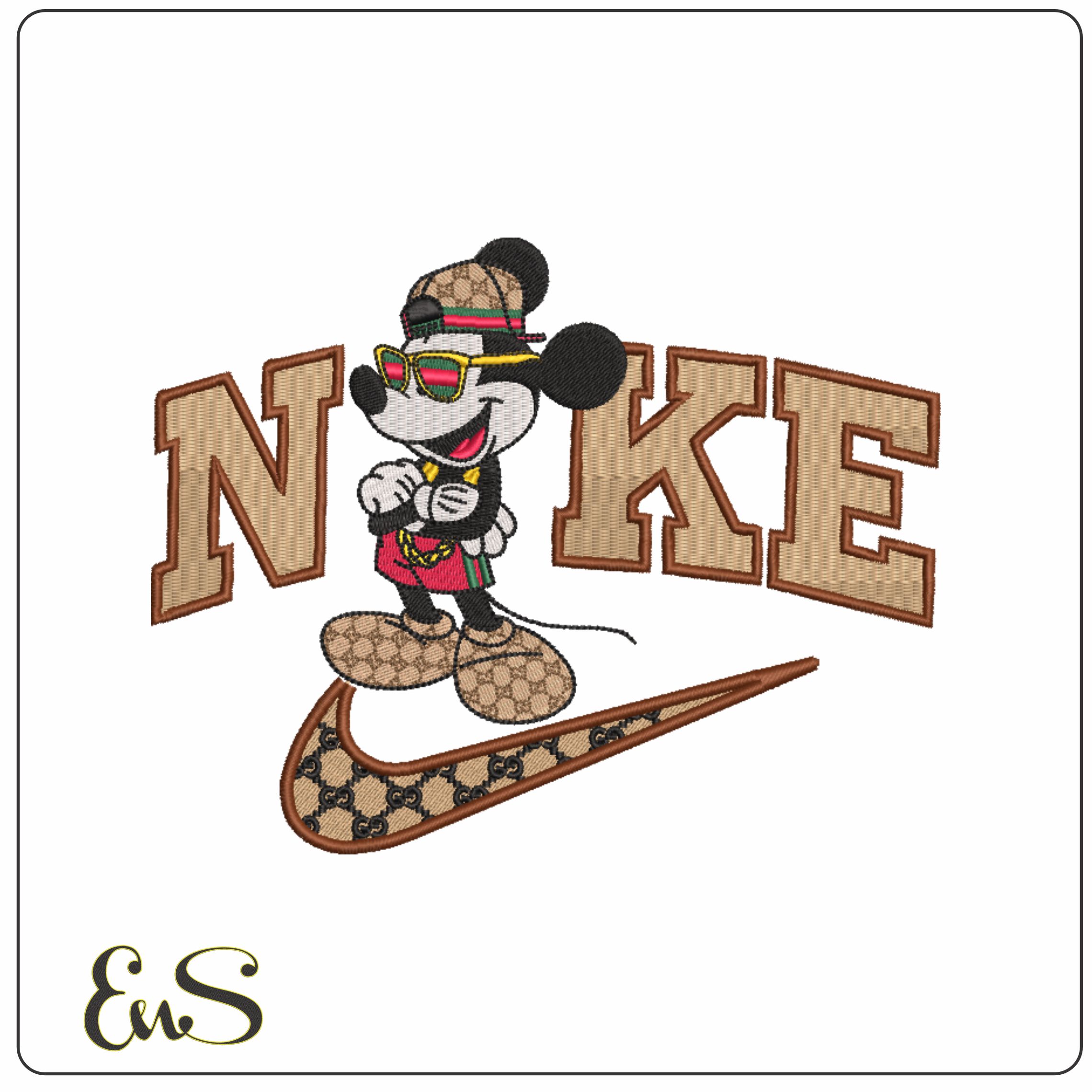 Nike Swoosh and Gucci Mickey Mouse Pose - embroidery design file - instant download