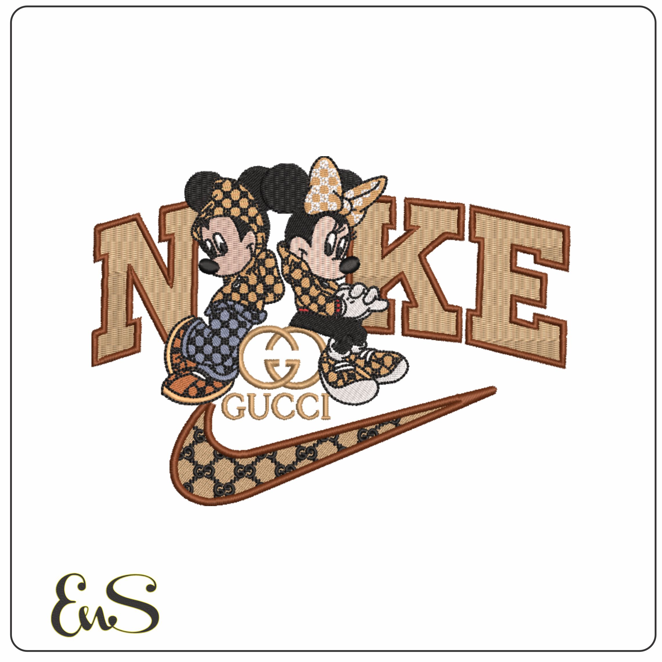Nike Swoosh and Gucci Mickey and Minnie Mouse Posing - embroidery design file - instant download