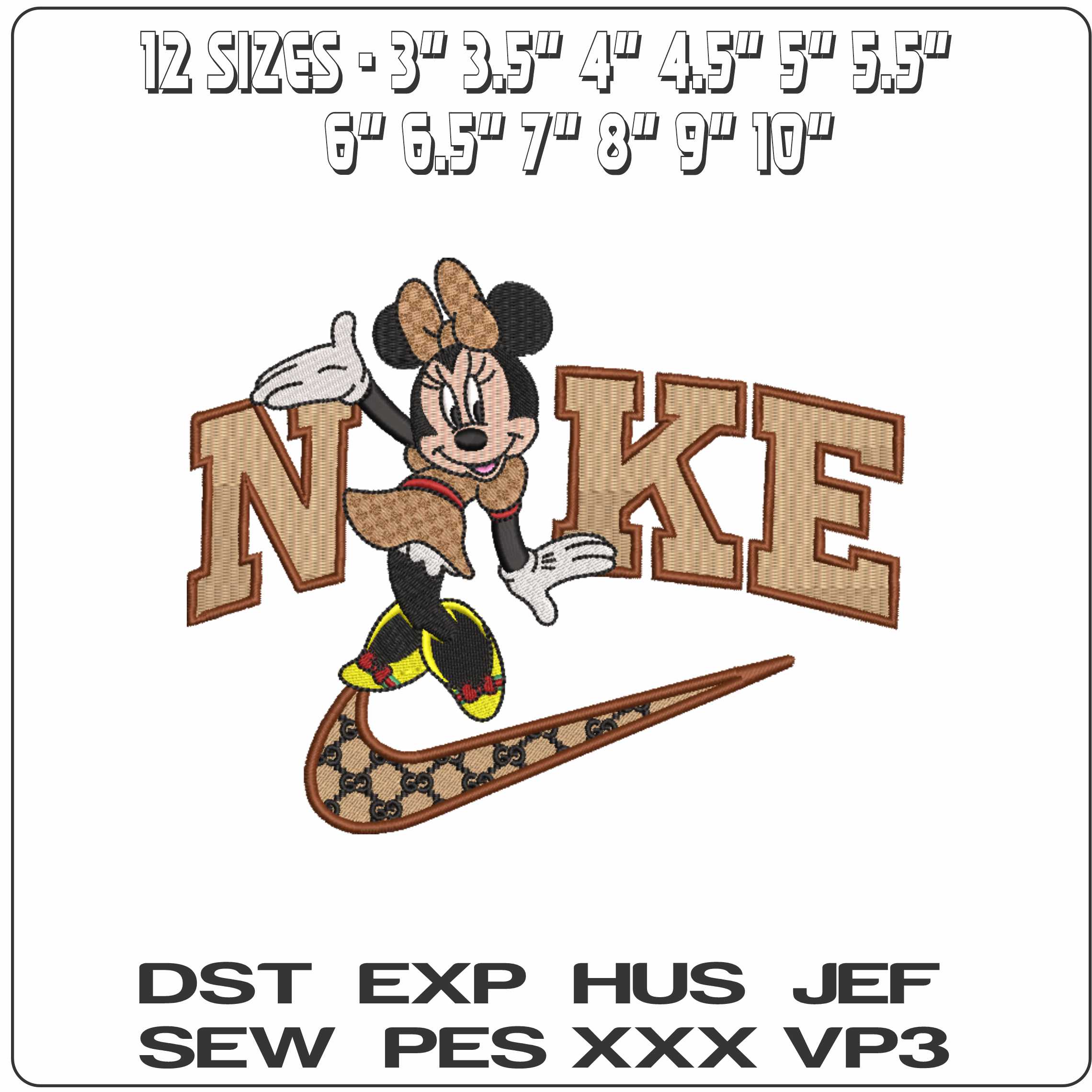 Nike Swoosh and Gucci Posing Minnie Mouse - embroidery design file - instant download