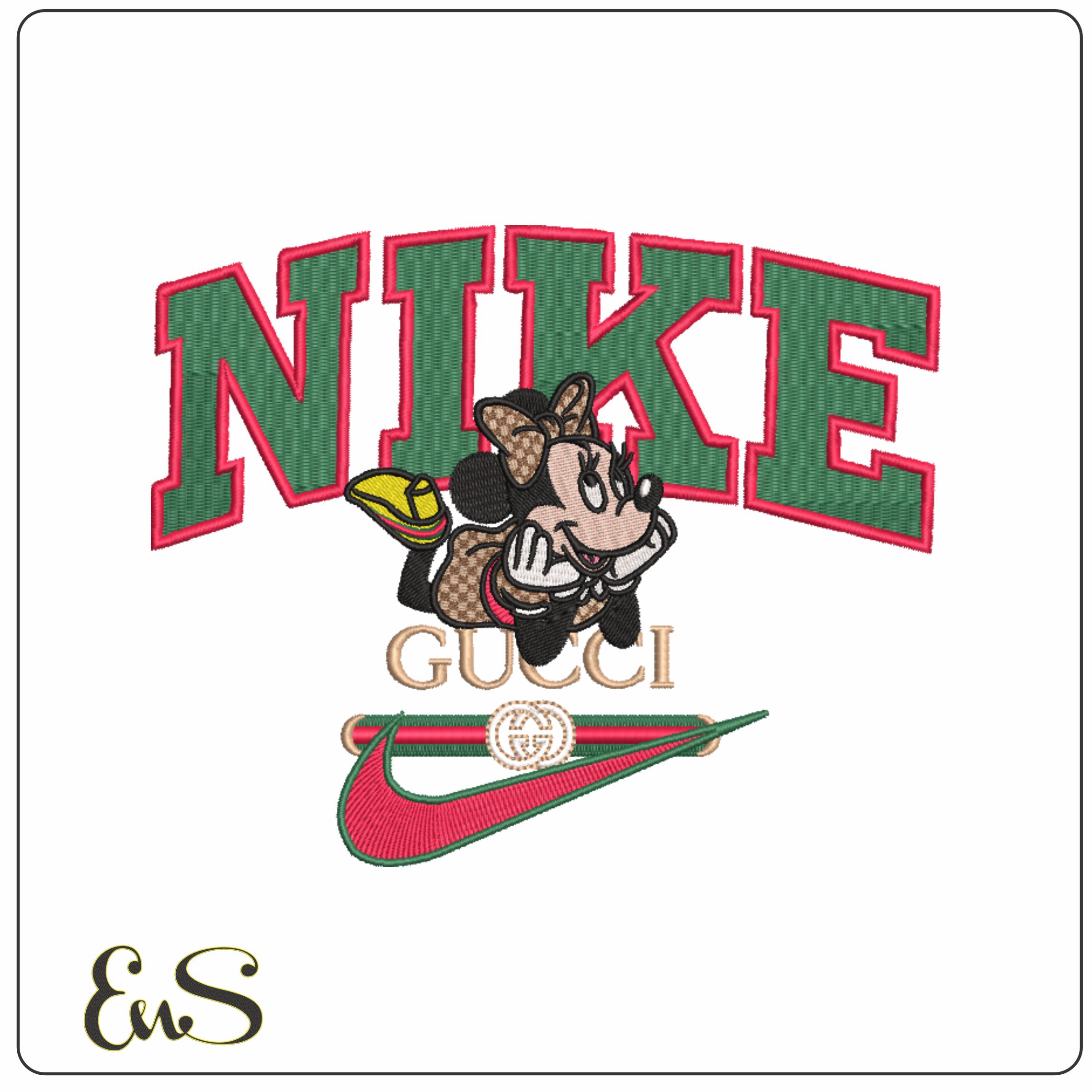 Nike Swoosh and Gucci Minnie Mouse lay down - embroidery design file - instant download