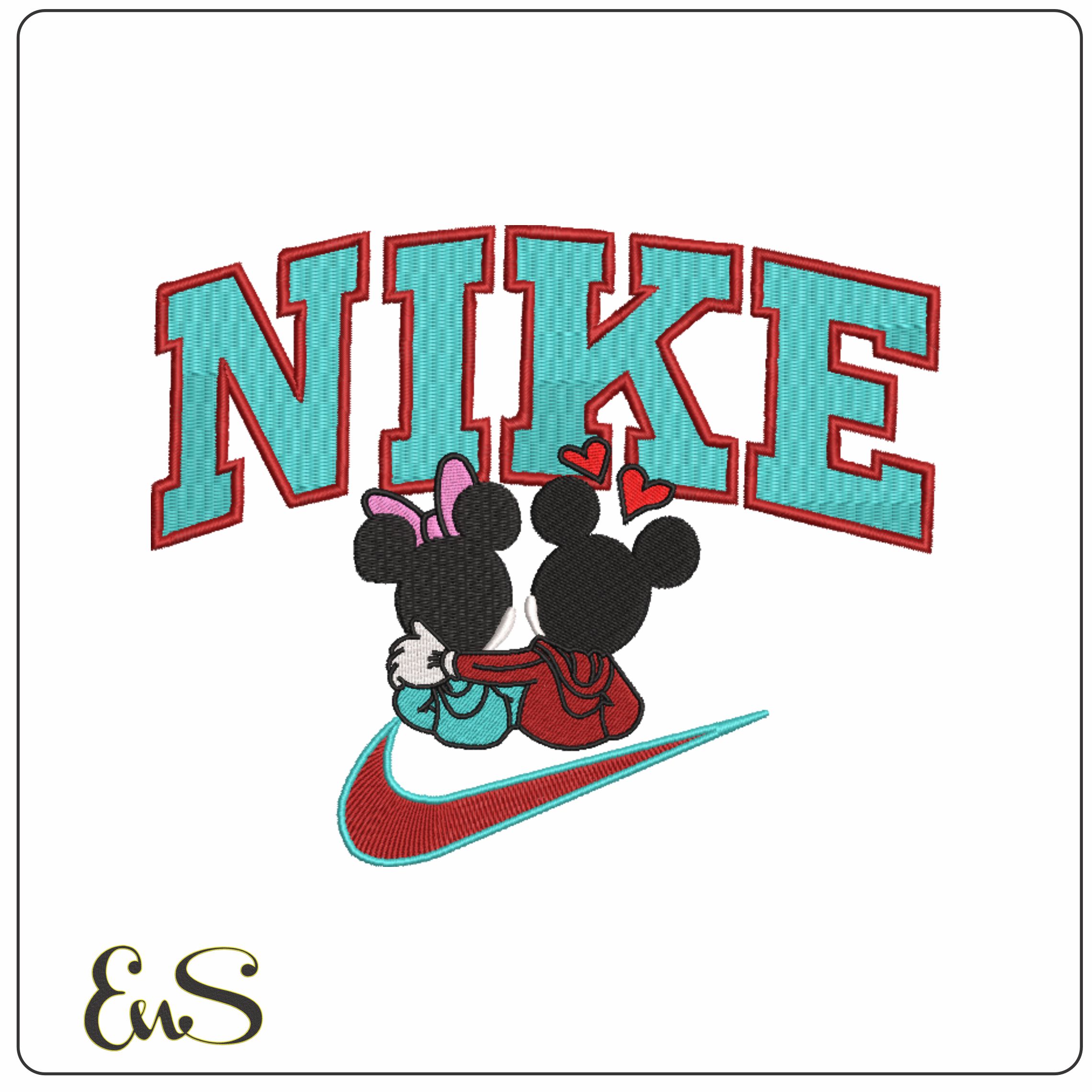 Nike Swoosh and Gucci Mickey and Minnie Mouse Cuddle - embroidery design file - instant download