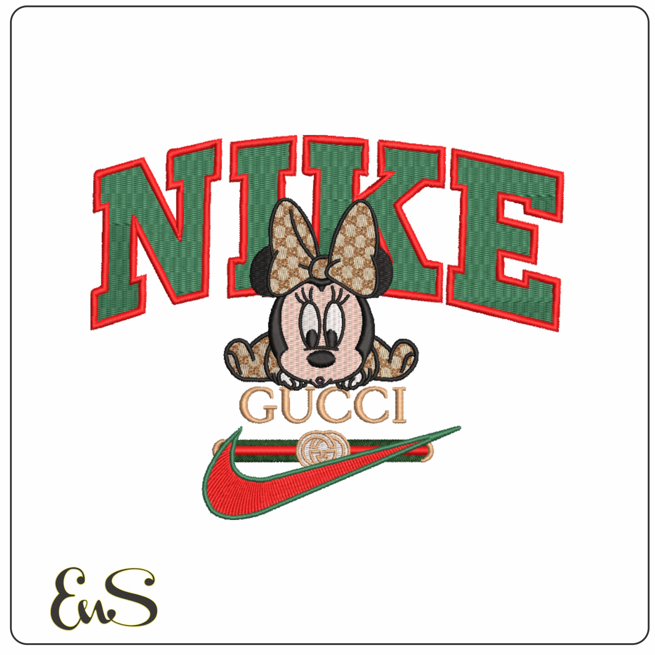 Nike Swoosh and Gucci Baby Minnie Mouse lay down - embroidery design file - instant download