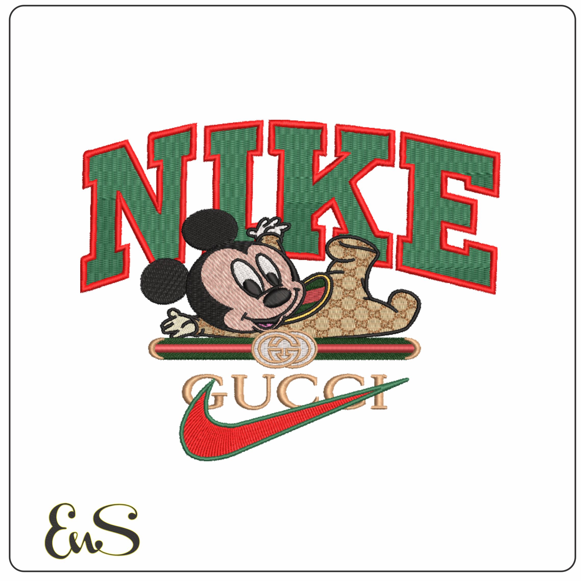 Nike Swoosh and Gucci Baby Mickey Mouse - embroidery design file - instant download