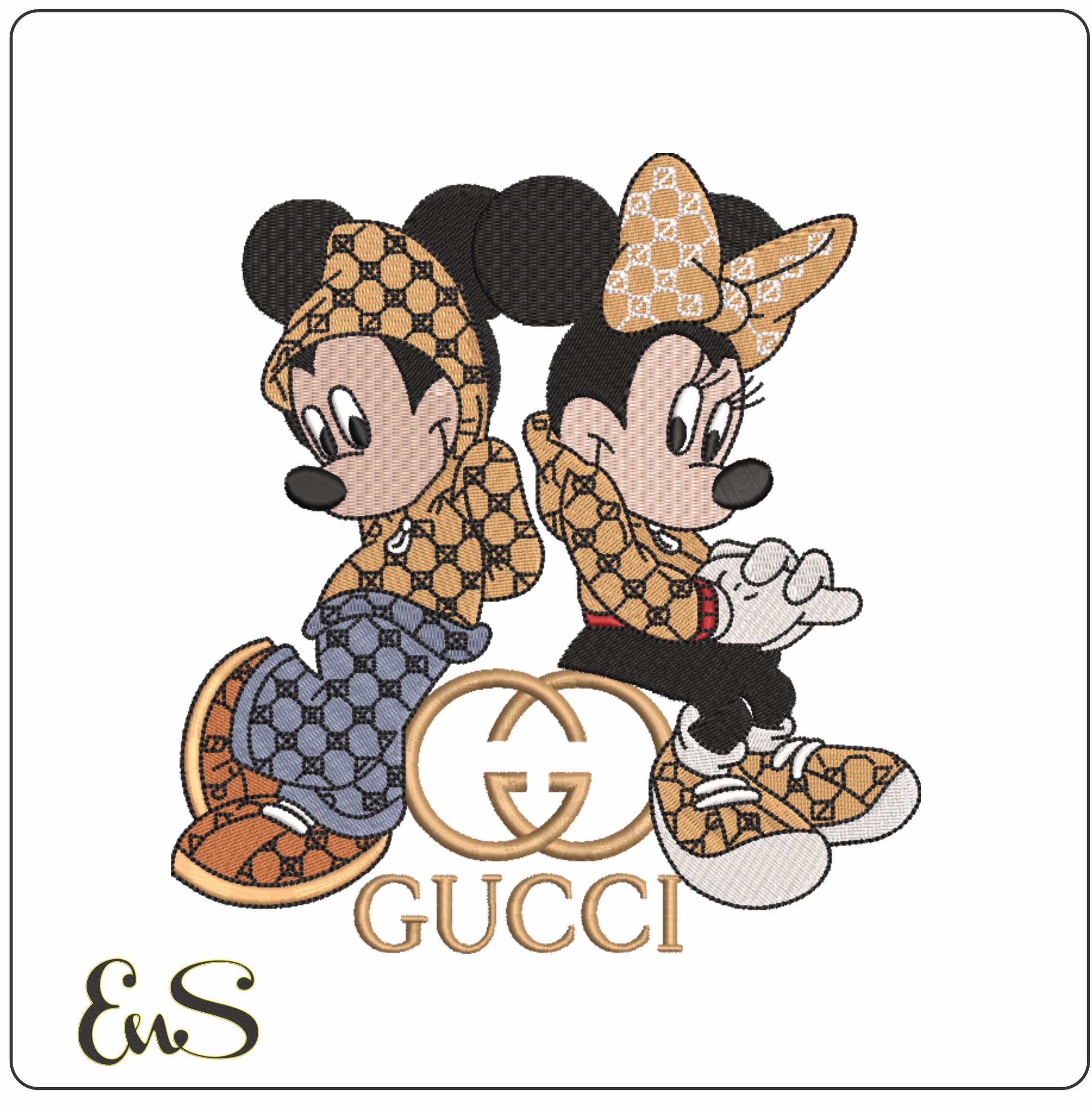 Gucci Mickey and Minnie Mouse Posing - embroidery design file - instant download