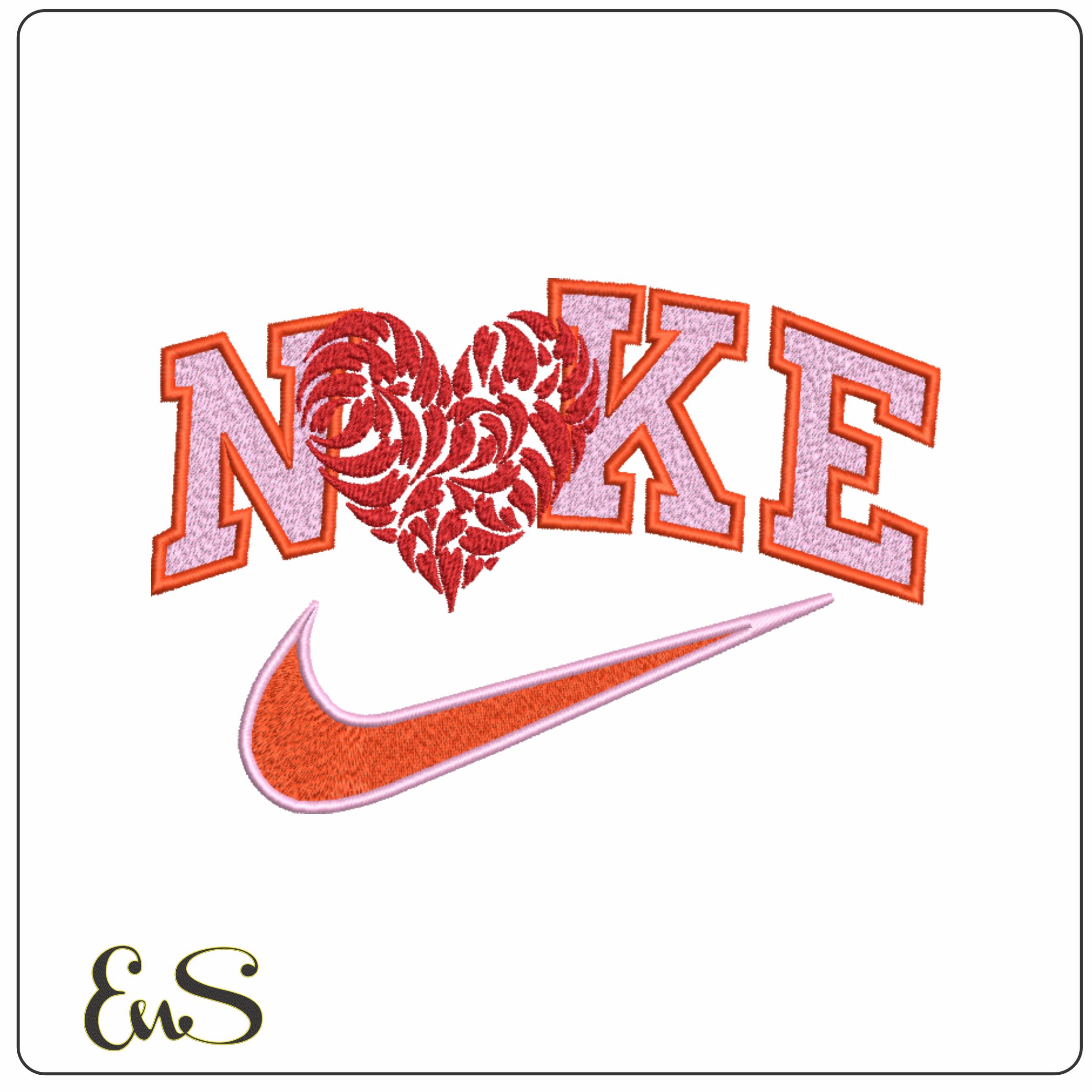 Nike Swoosh Hearts Heart - Cartoon embroidery design file - instant download