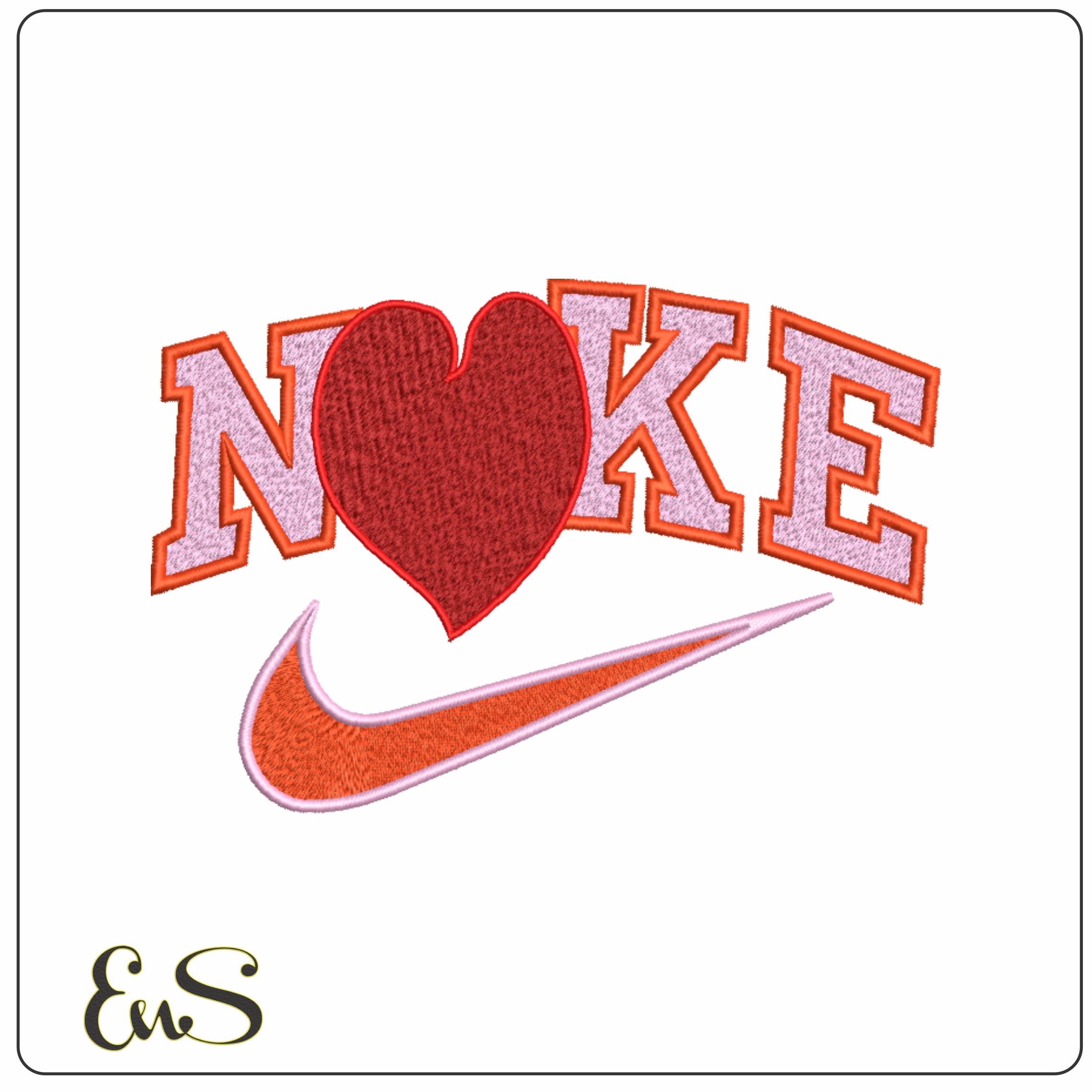 Nike Swoosh Heart - Cartoon embroidery design file - instant download