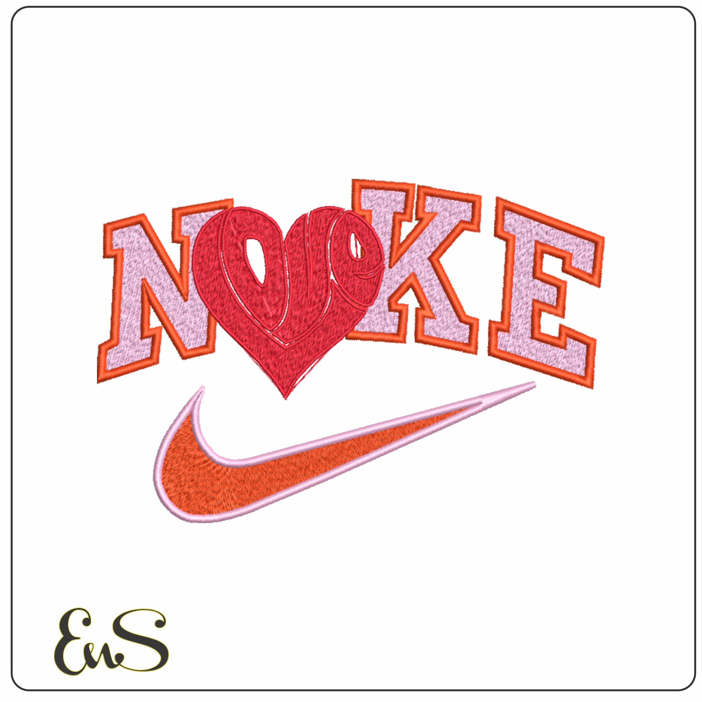 Nike Swoosh Love Heart - Cartoon embroidery design file - instant download