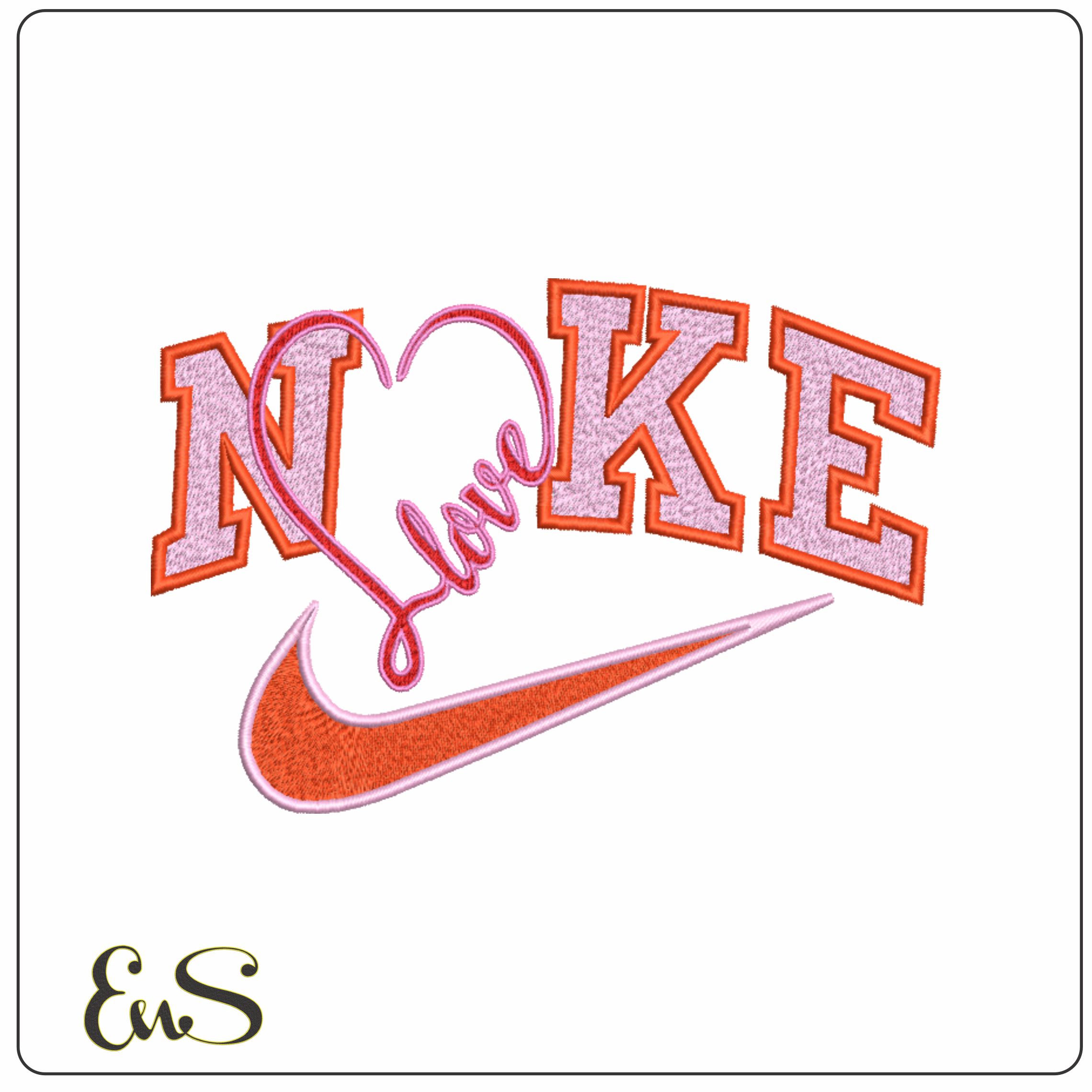 Nike Swoosh In Love Heart - Cartoon embroidery design file - instant download