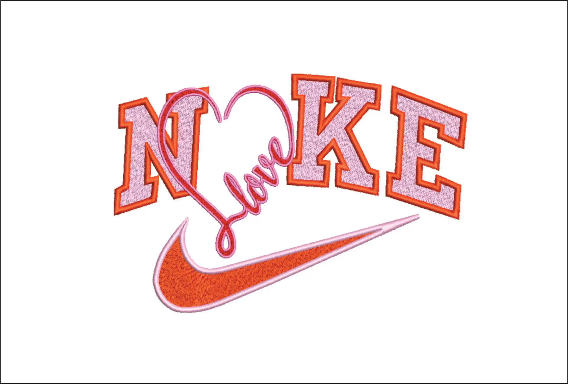 Nike Swoosh In Love Heart - Cartoon embroidery design file - instant download