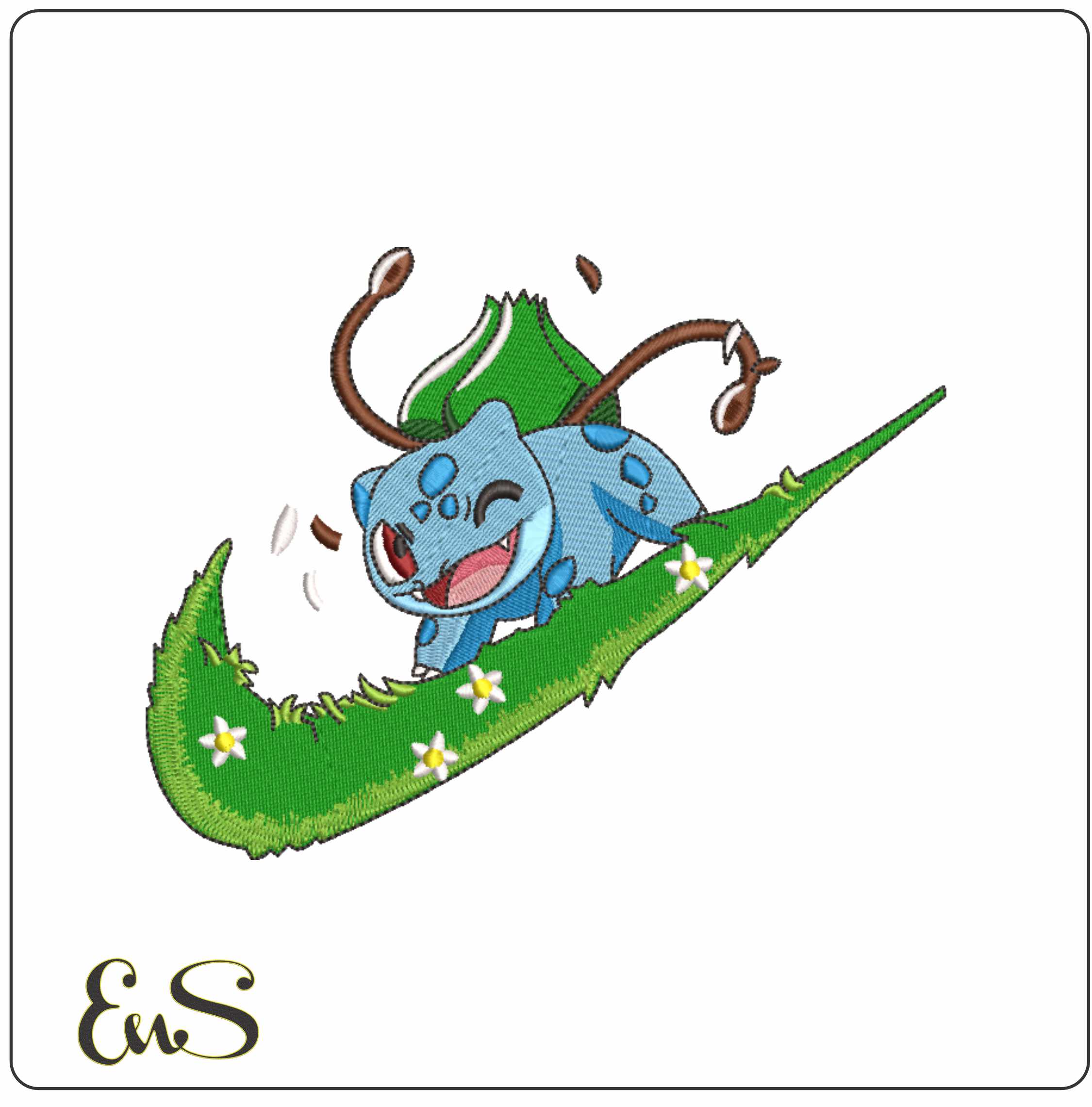 Nike Swoosh Bulbasaur with Flowers - Pokemon - Anime - Nike embroidery design - instant download