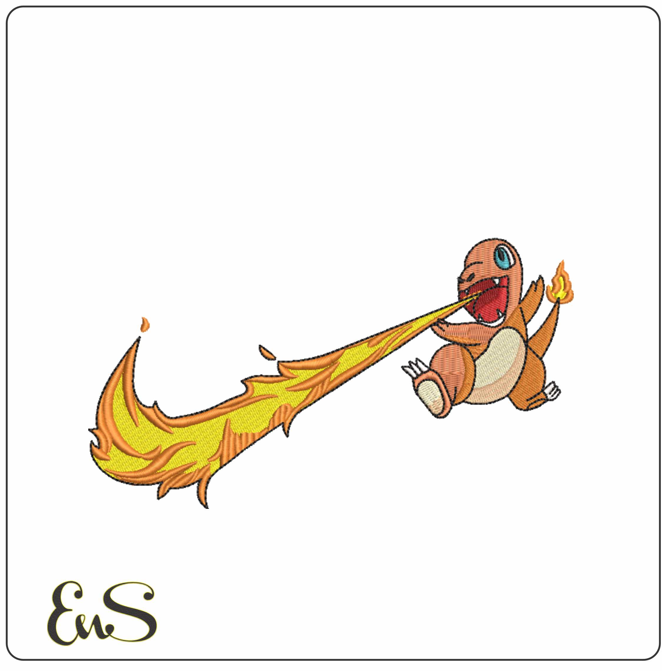 Nike Charmander breathing fire Swoosh - Pokemon - Anime - Nike embroidery design - instant download