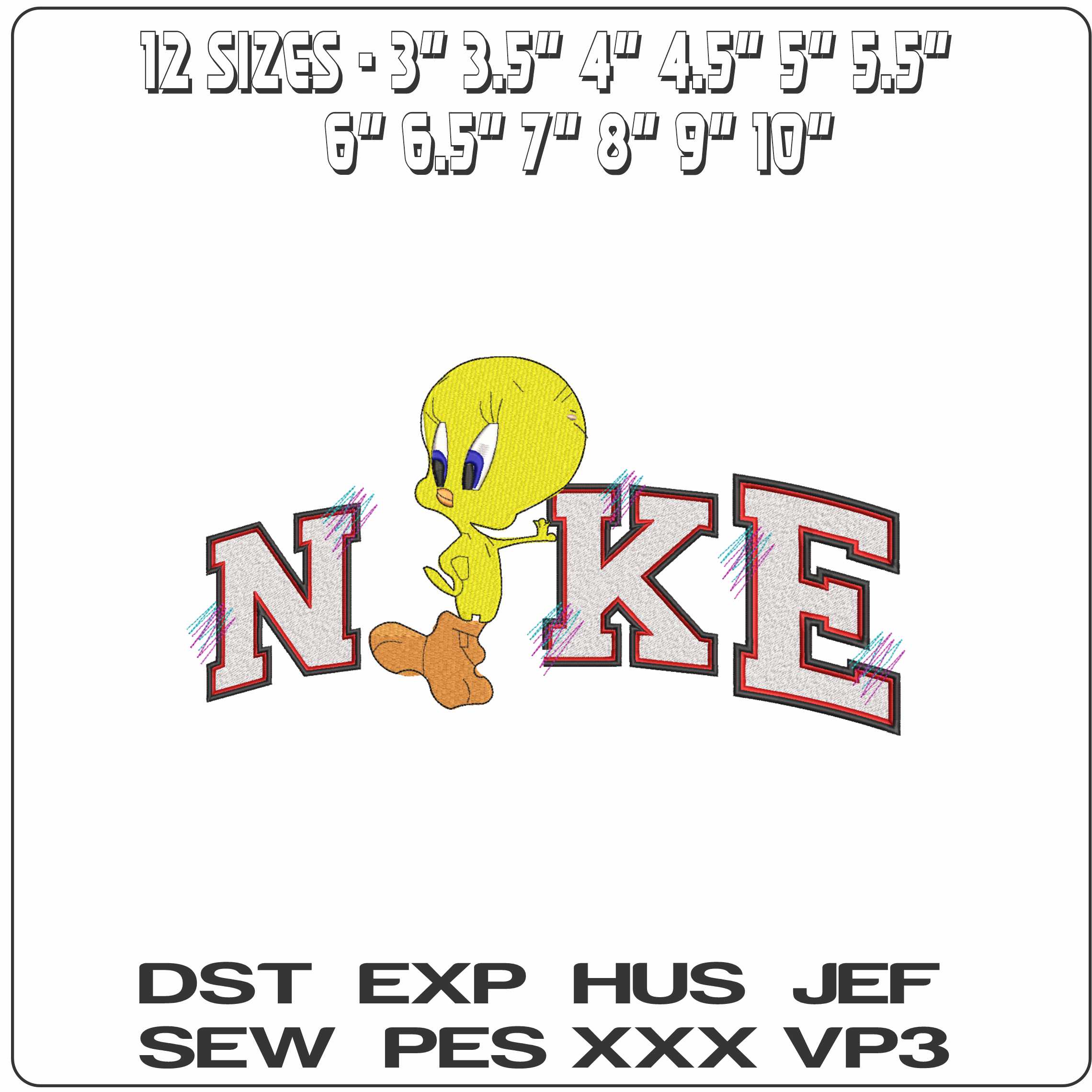 Nike Swoosh Tweety Pie Whisper - Nike embroidery design - instant download
