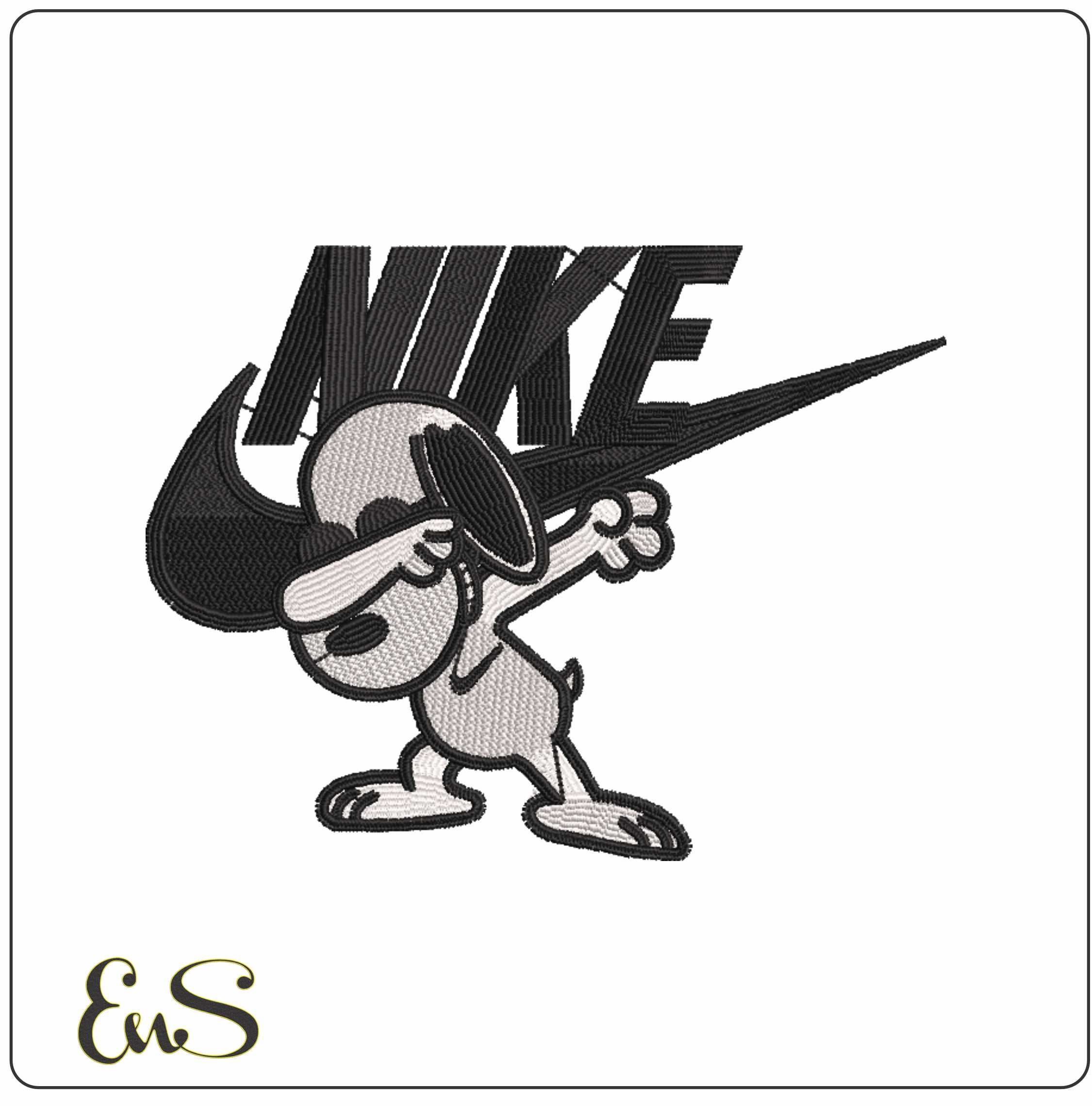 Nike Swoosh Snoopy Dip- Nike embroidery design file - instant download in a frame