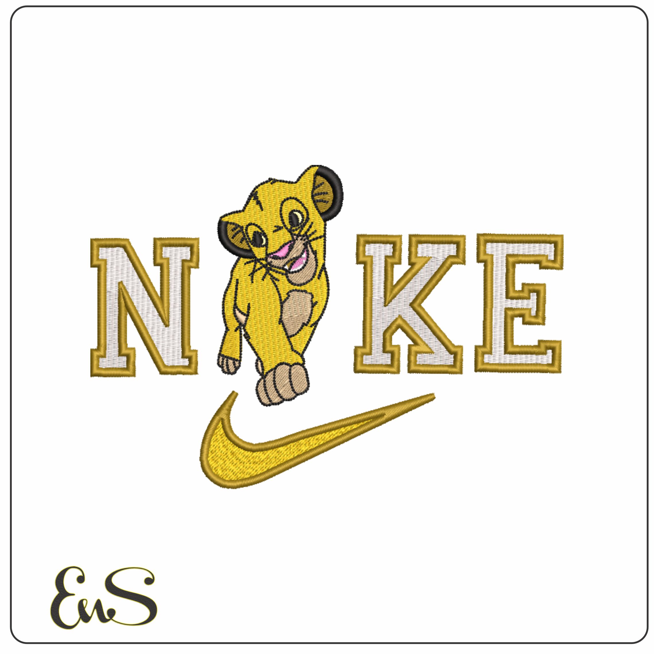 Nike Swoosh Simba - Lion King - Nike embroidery design file - instant download in a frame
