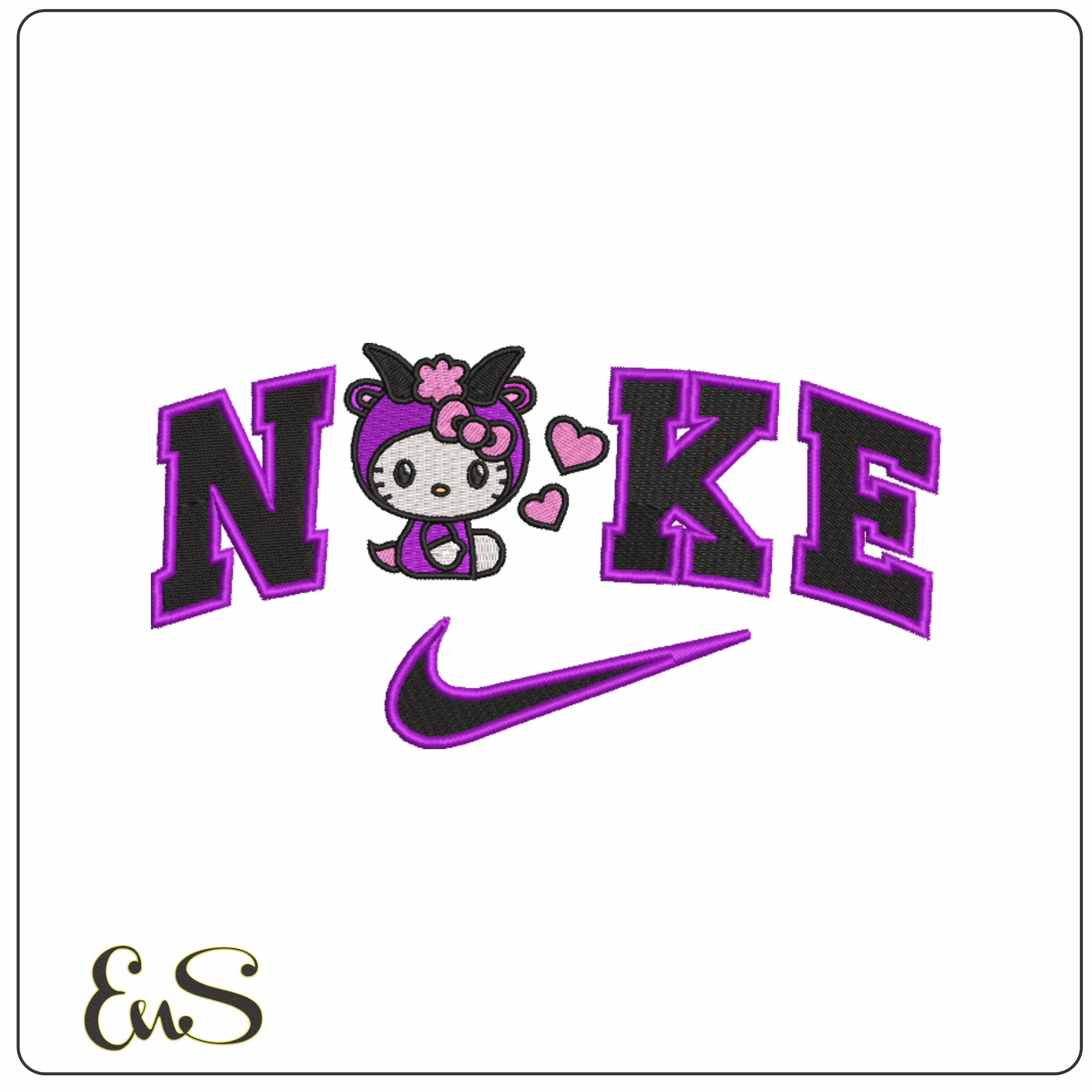 Nike Swoosh Hello Kitty With Purple Hearts - Nike embroidery design file - instant download in a frame