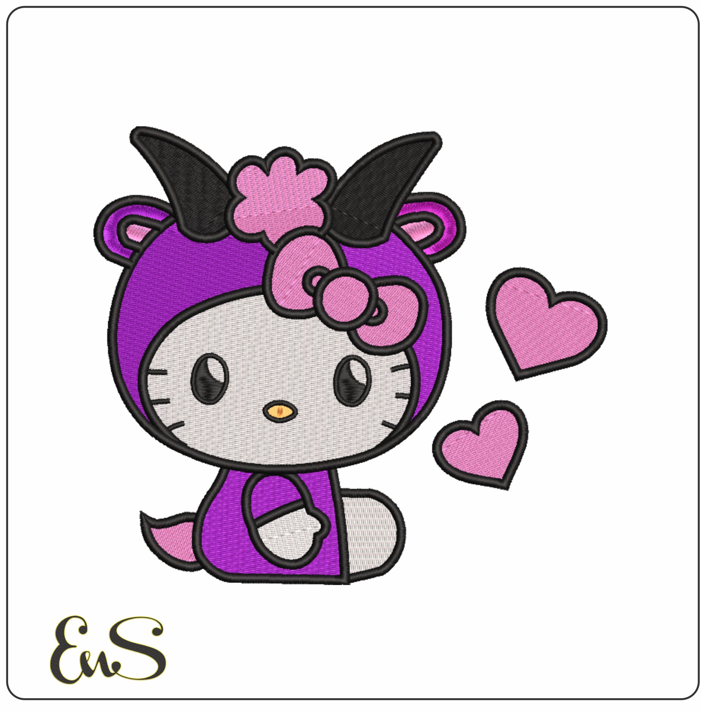 Hello Kitty With Purple Hearts - Nike embroidery design file - instant download in a frame