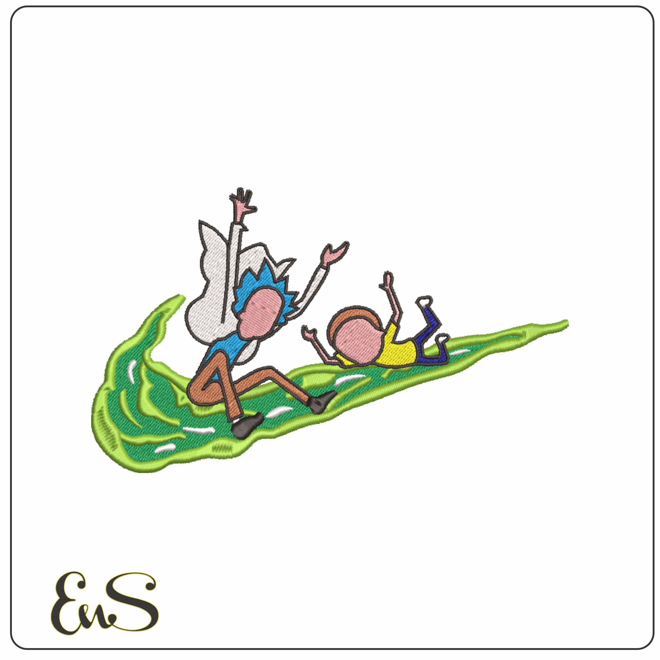 Nike Swoosh Ricky and Morty Ride Swoosh - Nike Ricky and Morty embroidery design file - instant download