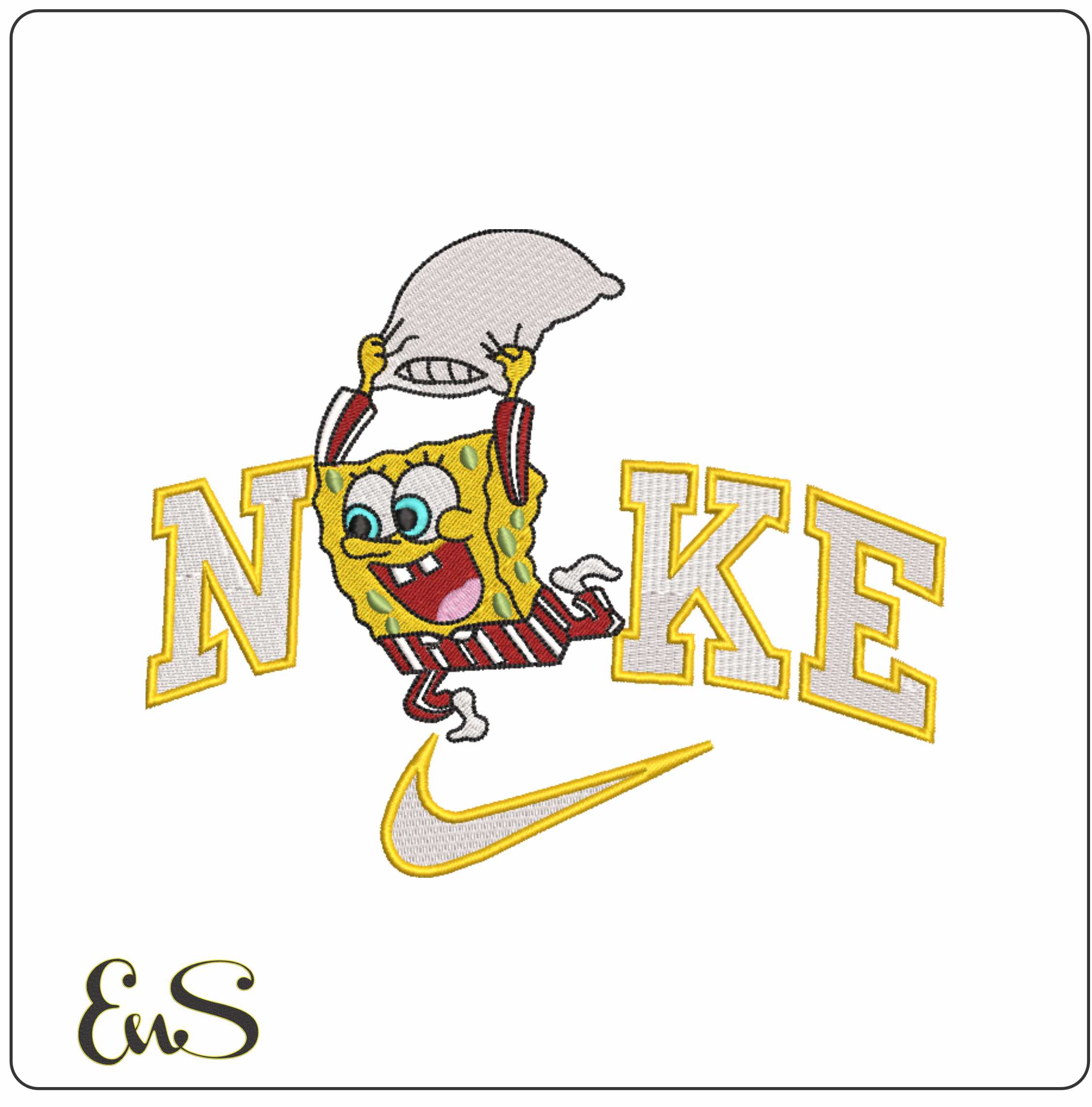 Nike Swoosh Sponge Bob Pillow Fight- Nike Sponge Bob embroidery design file - instant download