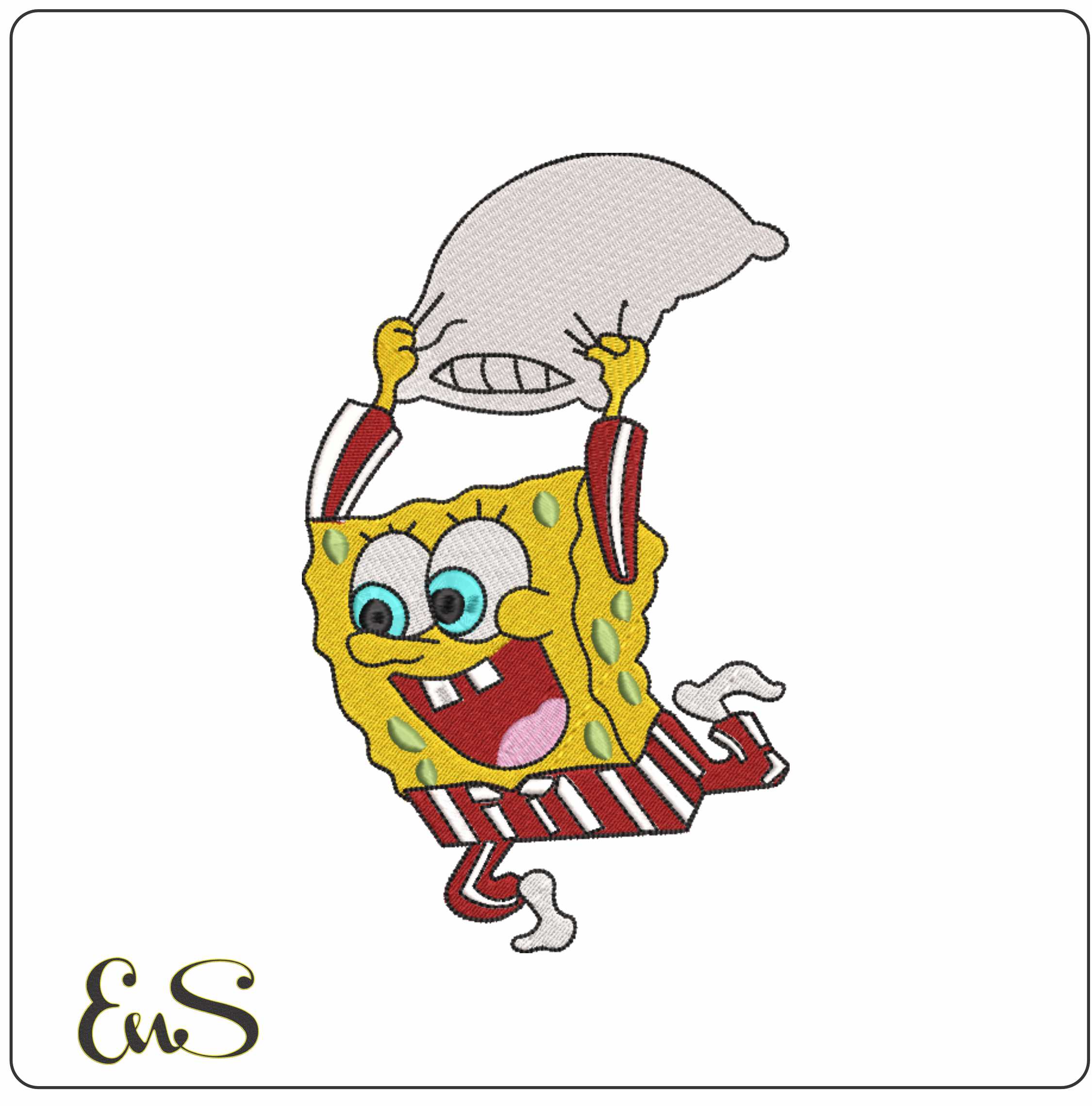Sponge Bob Pillow Fight- Nike Sponge Bob embroidery design file - instant download