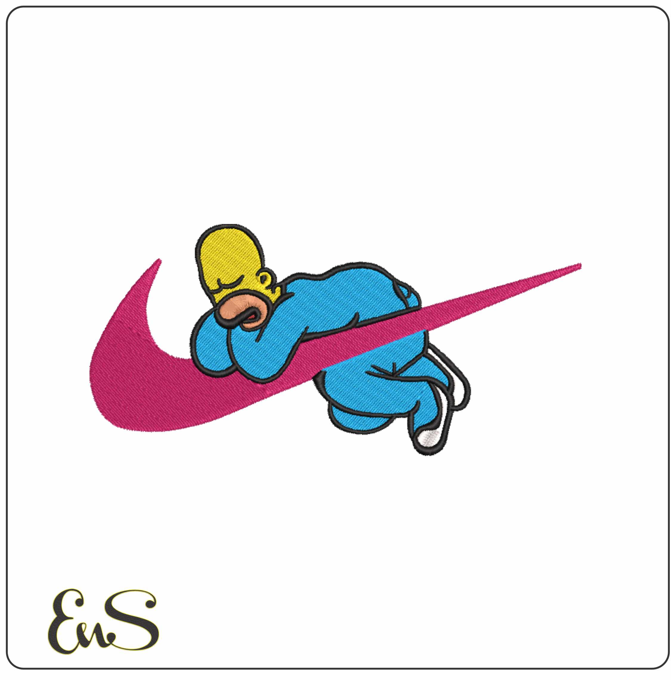 Nike Swoosh Homer Simpson Sleeping on swoosh - Nike embroidery design file - instant download