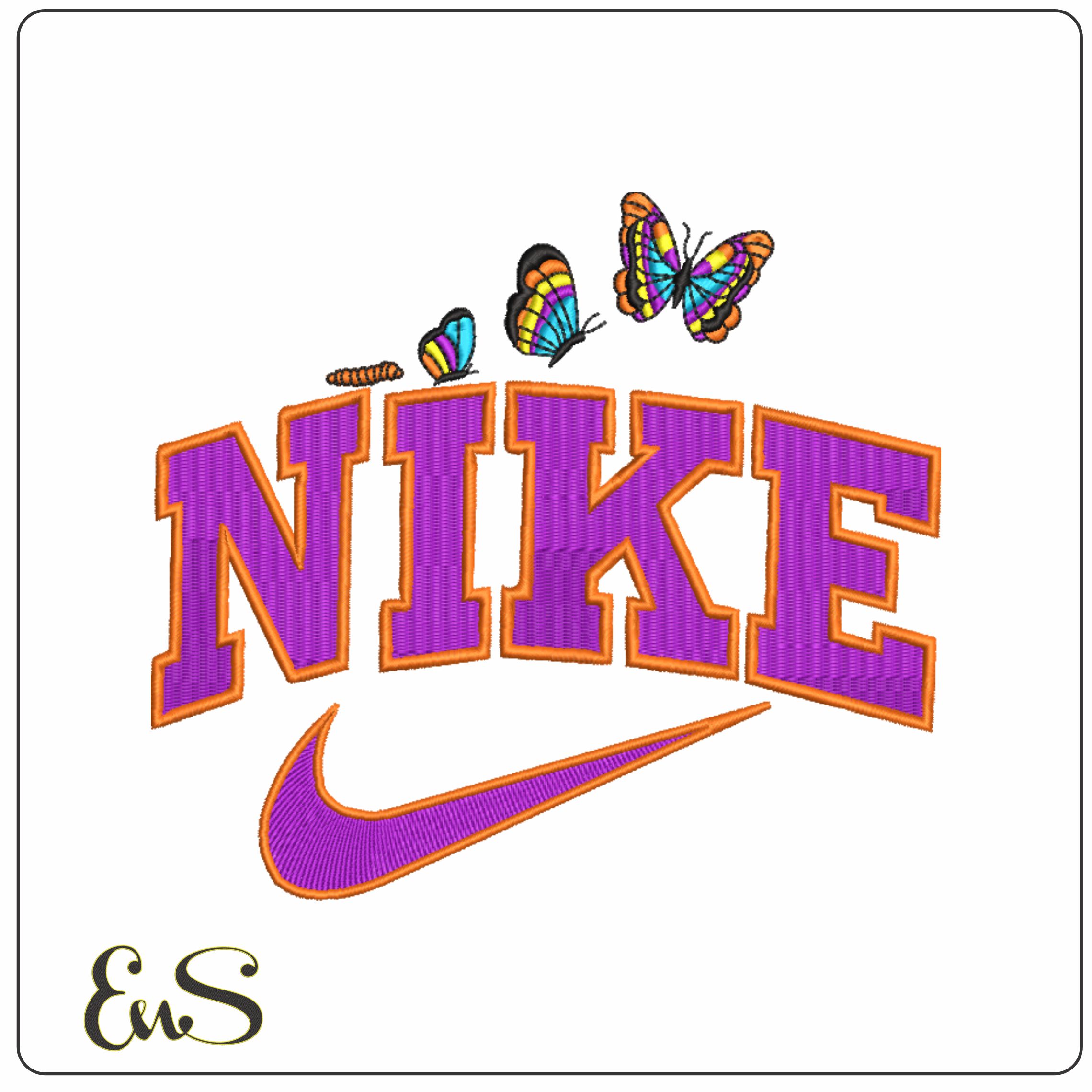Nike Swoosh Butterflies Transform - Nike embroidery design file - instant download in a frame