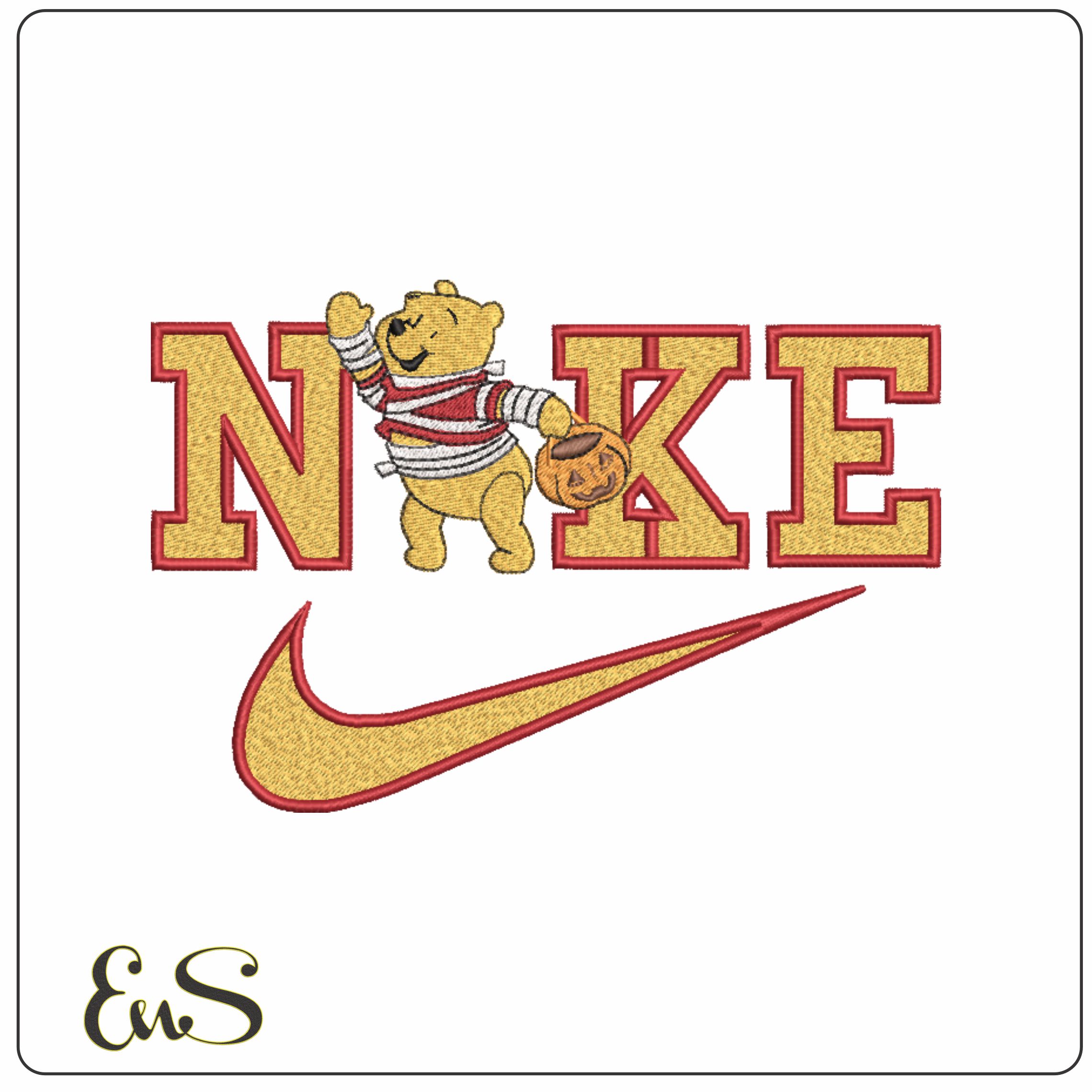 Nike Swoosh Winnie the Pooh Mummy - Halloween embroidery design file - instant download in a frame