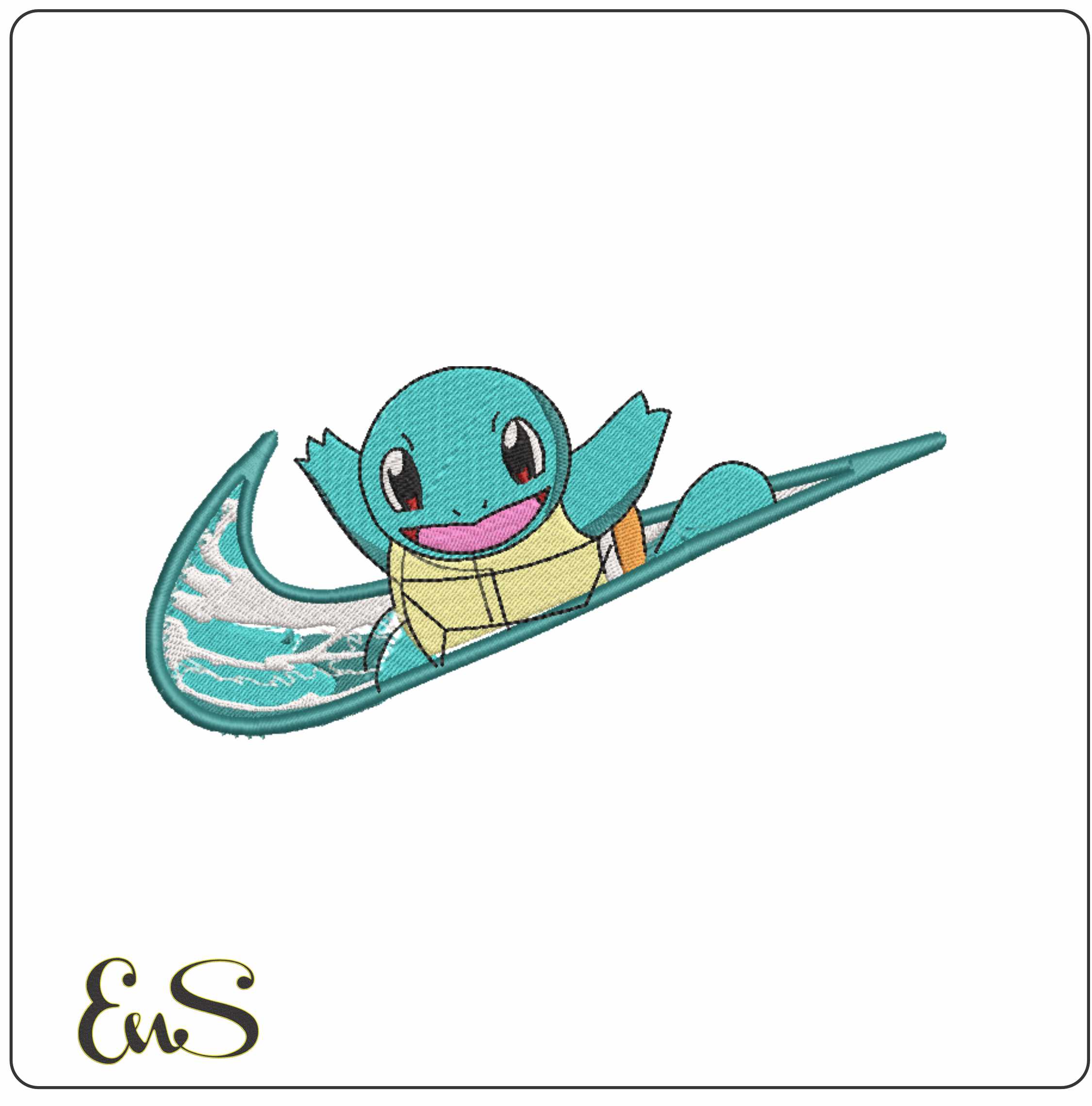 Nike Swoosh Squirtie in Wave - Anime embroidery design - embroidery file - instant download