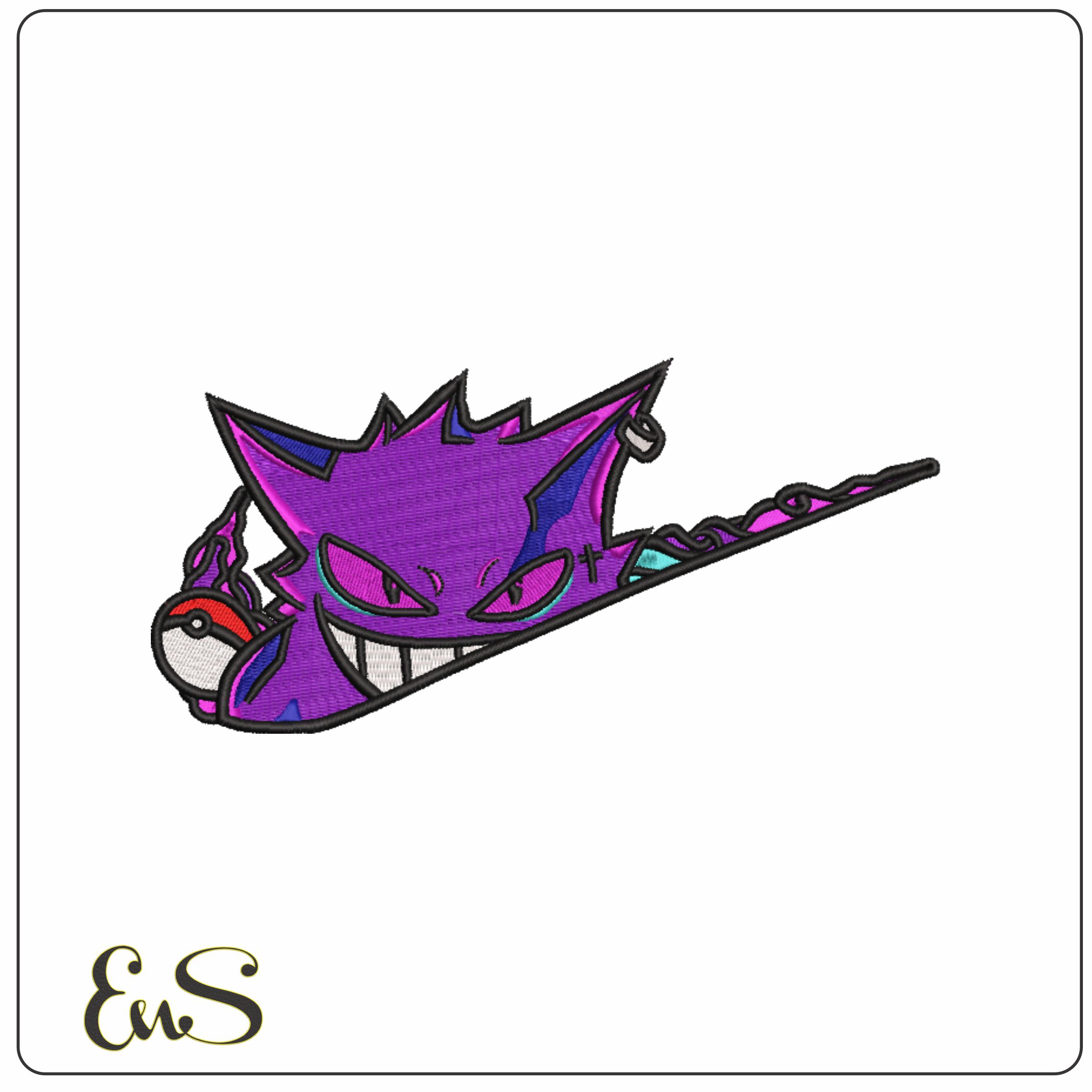 Nike Swoosh Gengar in Swoosh - Pokemon - Anime - Nike embroidery design - instant download