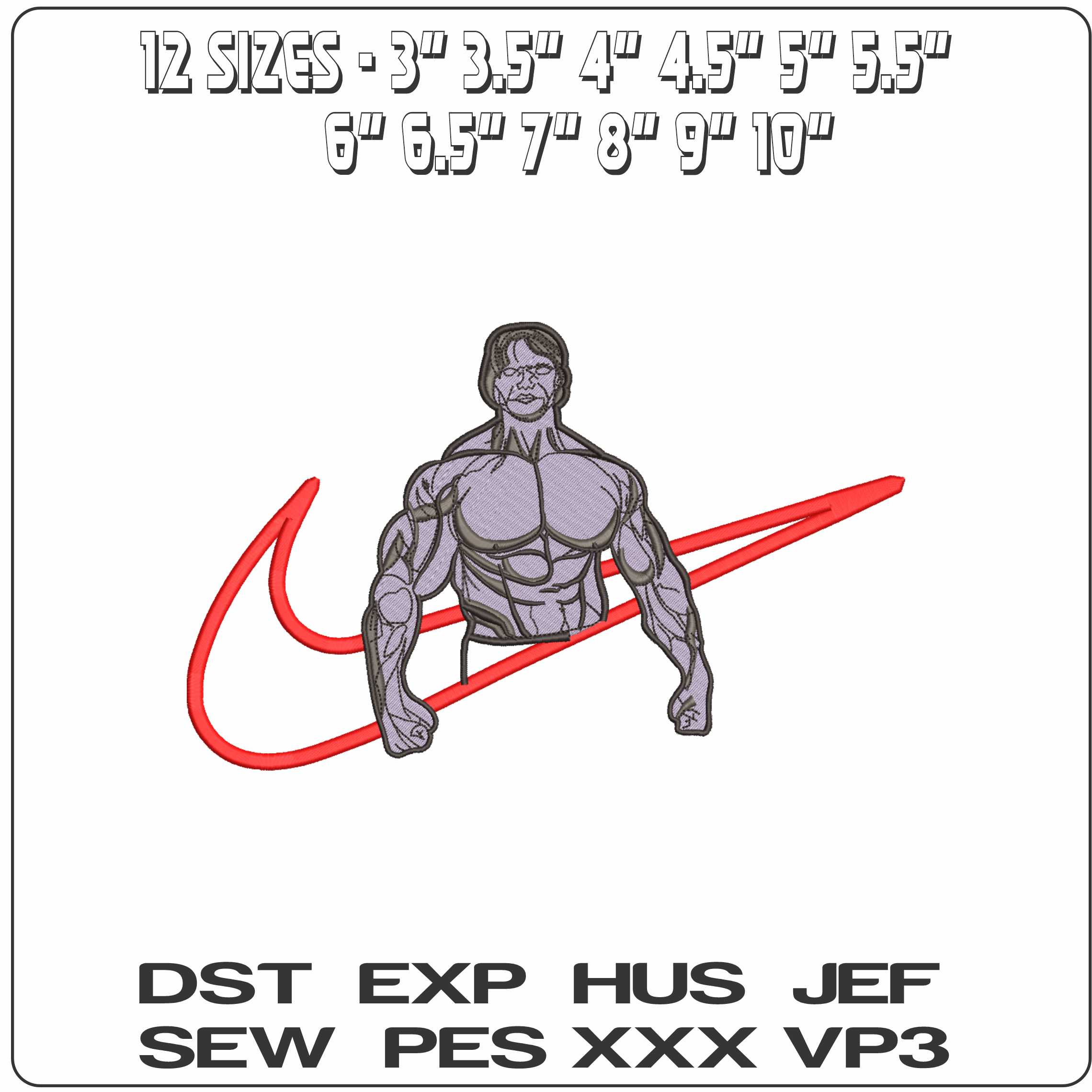 Nike Swoosh Arnie Body Builder - Nike embroidery design - instant download
