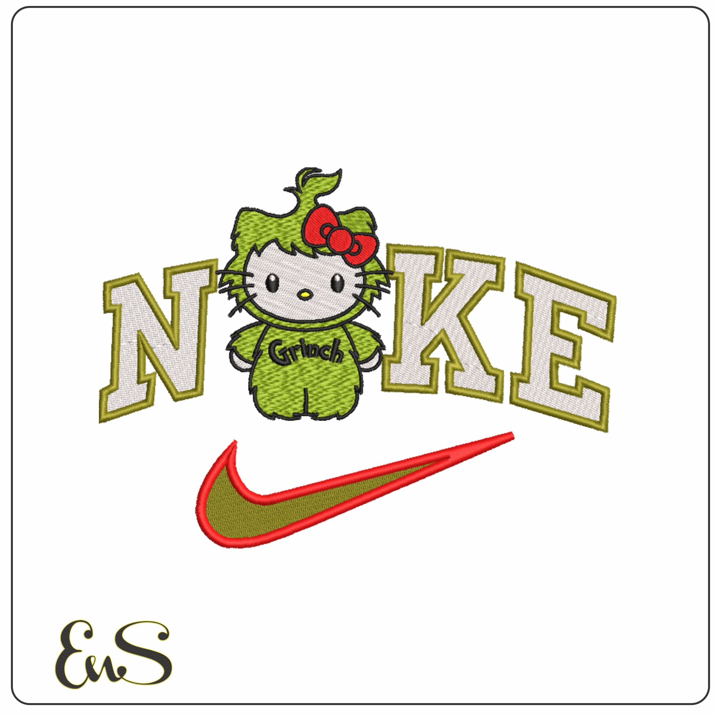 Nike Swoosh Hello Kitty Grinch - Halloween - Nike embroidery design file - instant download