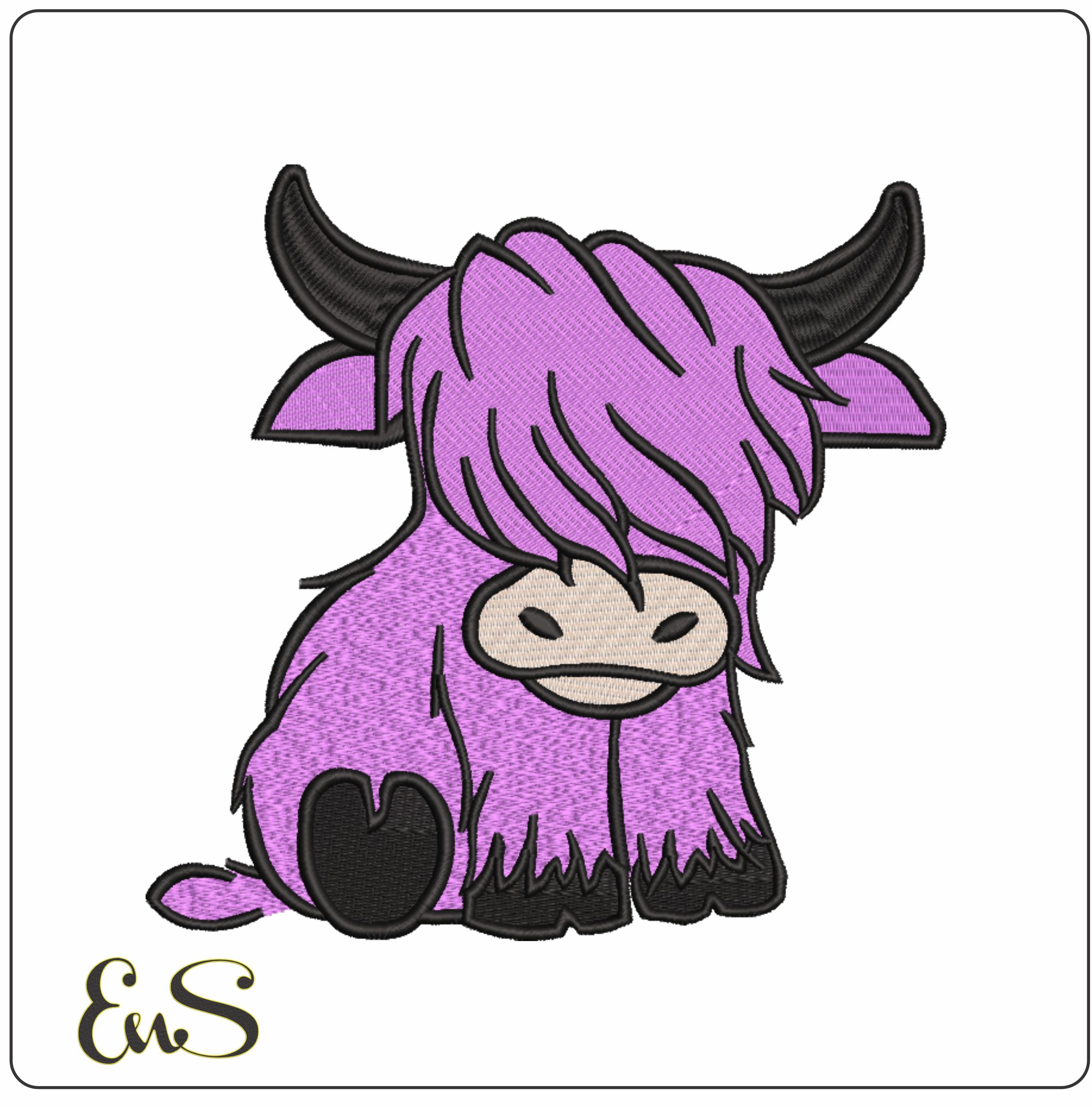 Purple Highland Cow - Nike embroidery design file - instant download in a frame
