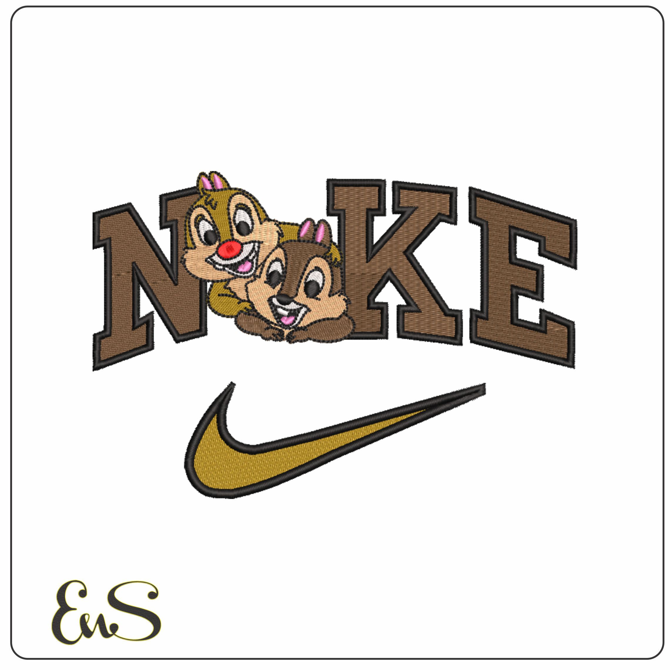Nike Swoosh Disney Chipmunks - Chip n Dale - Cartoon embroidery design file - instant download