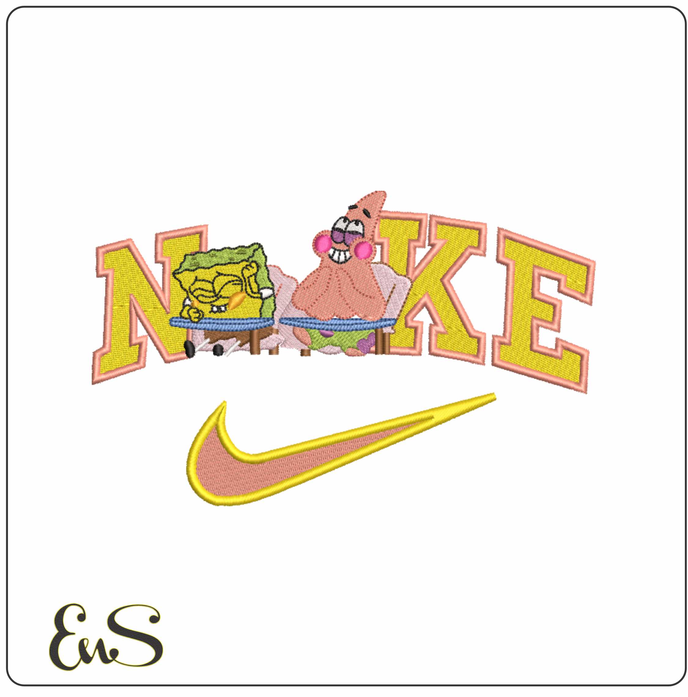 Nike Swoosh Sponge Bob and Patrick- Nike Sponge Bob embroidery design file - instant download