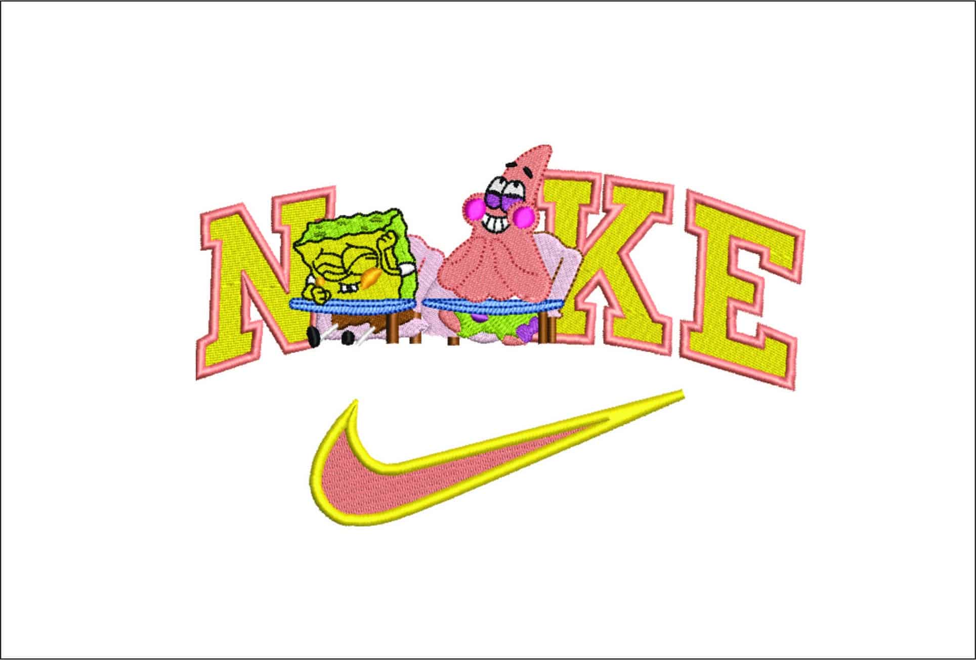 Nike Swoosh Sponge Bob and Patrick- Nike Sponge Bob embroidery design file - instant download