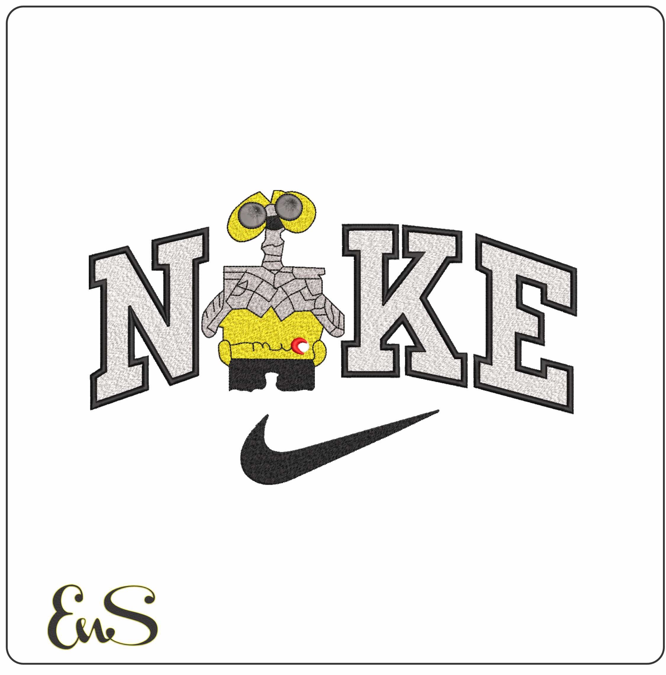Nike Swoosh Wall E Robot - Wall-E - Nike Cartoon embroidery design file - instant download